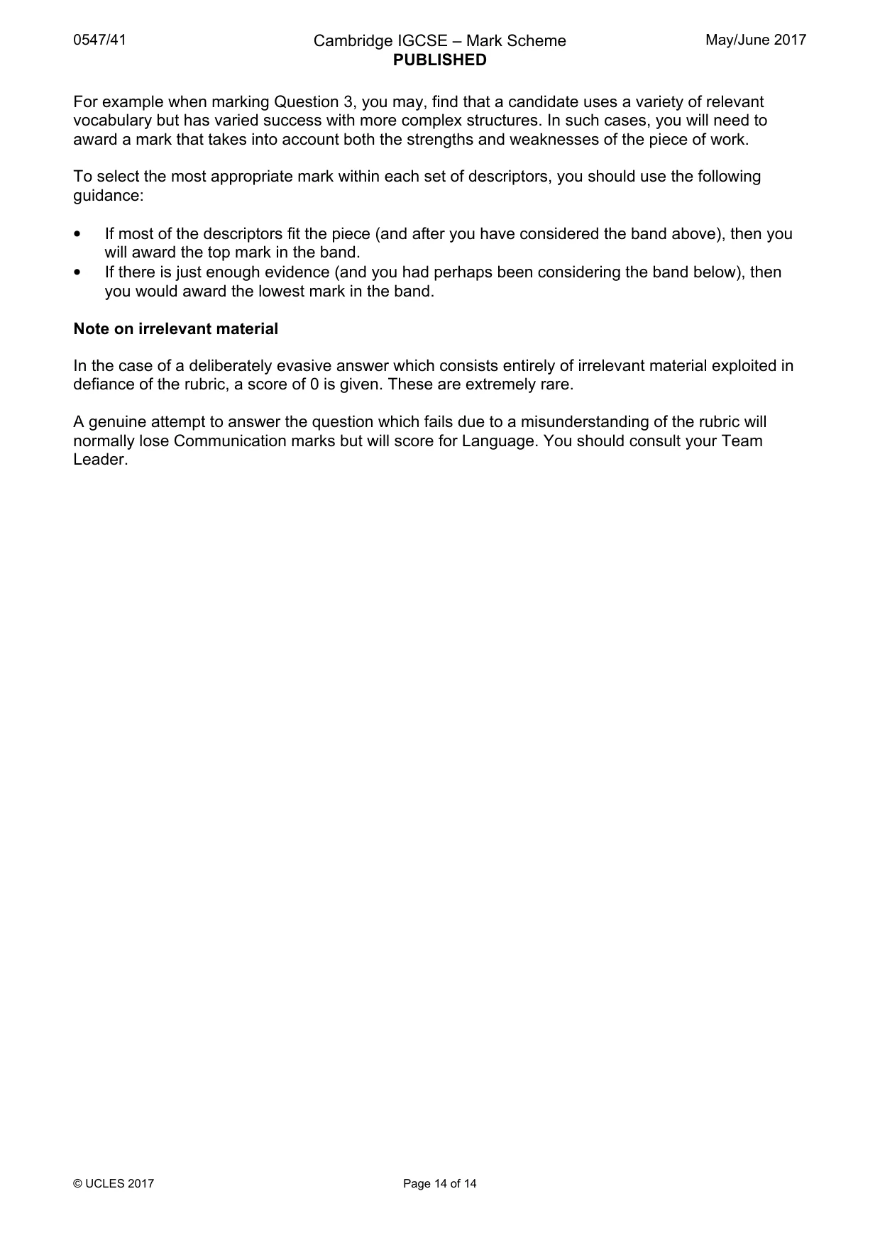 Mark scheme, page 14 of 14
