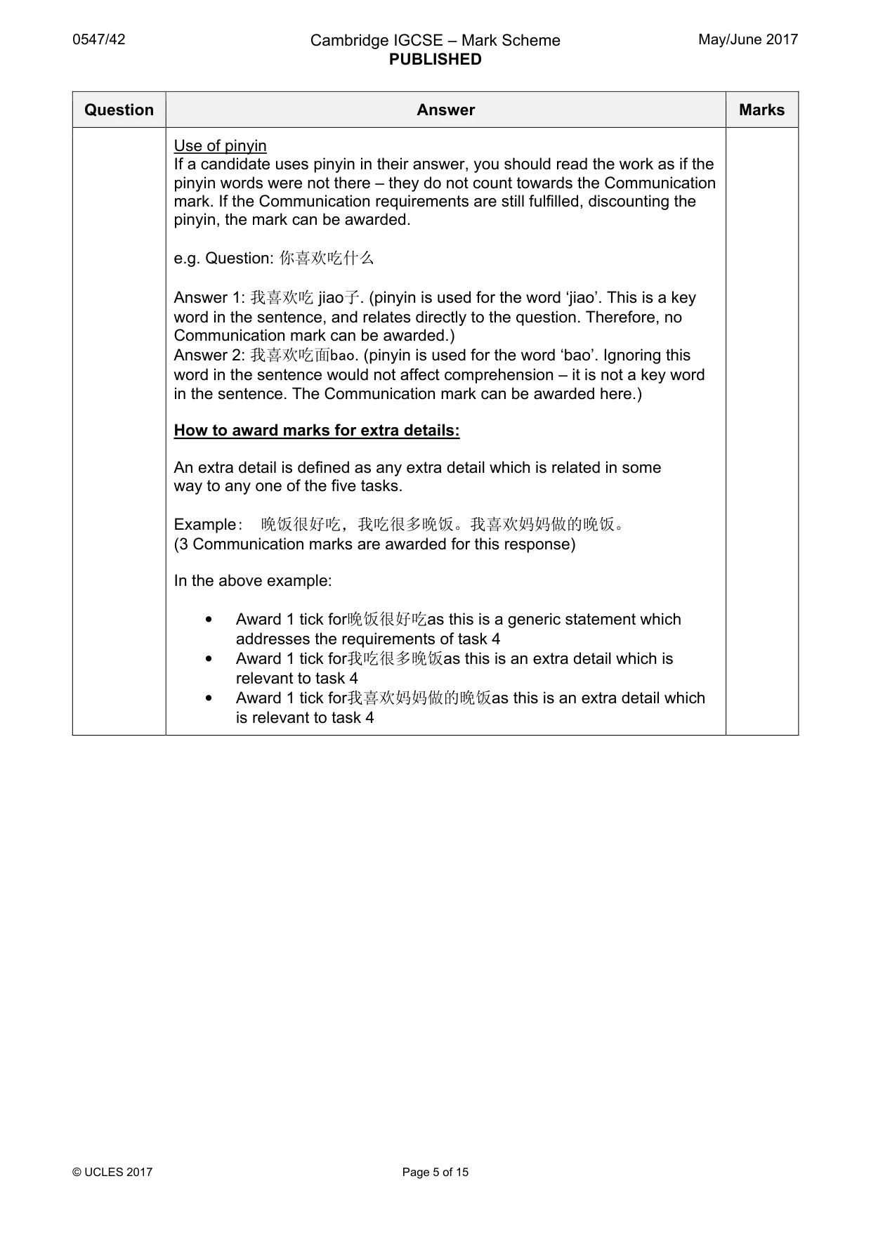 Mark scheme, page 5 of 15