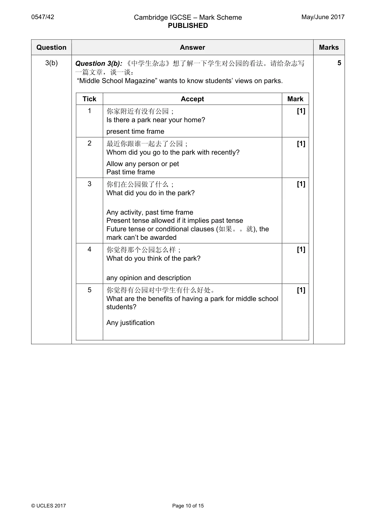 Mark scheme, page 10 of 15