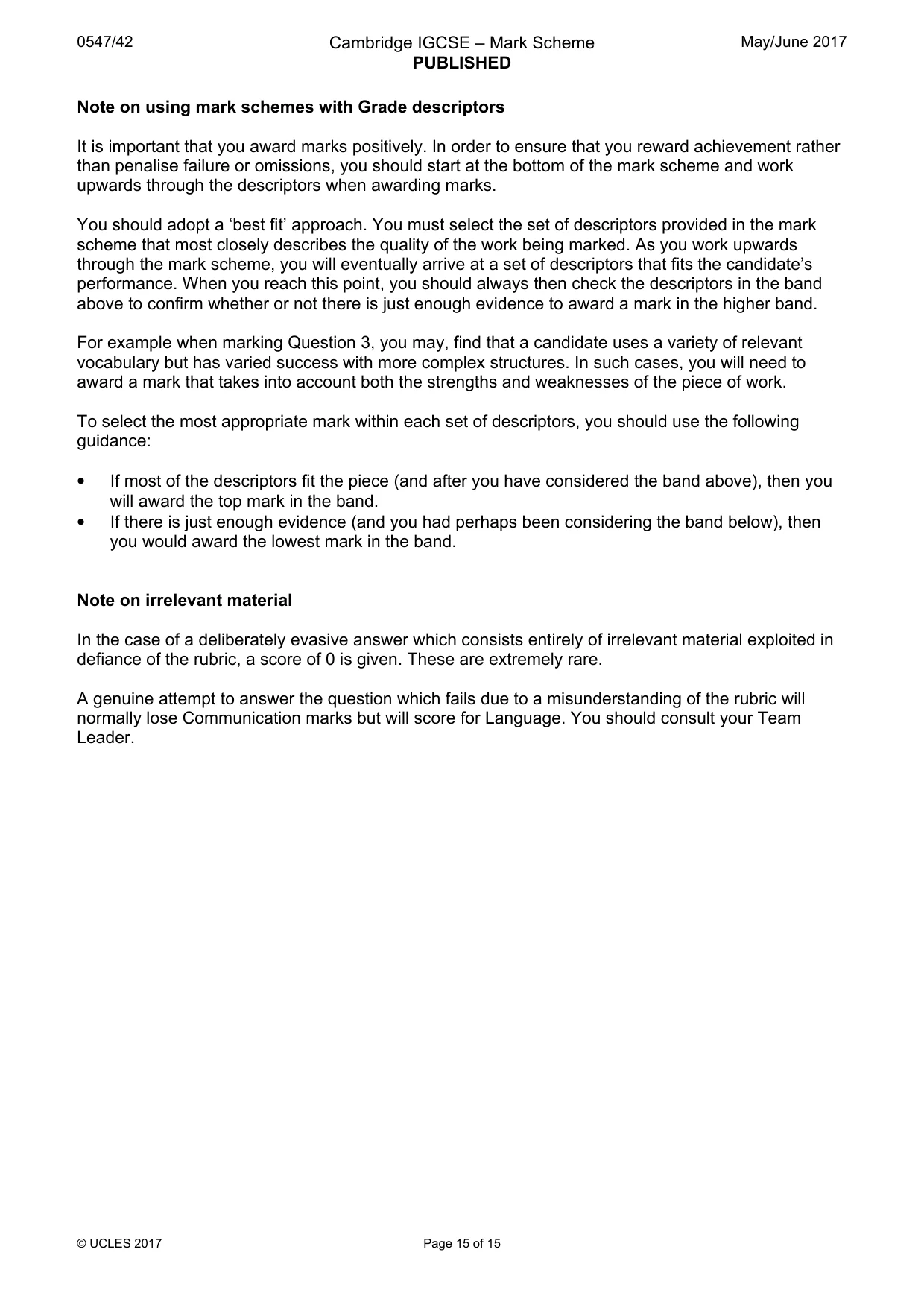 Mark scheme, page 15 of 15