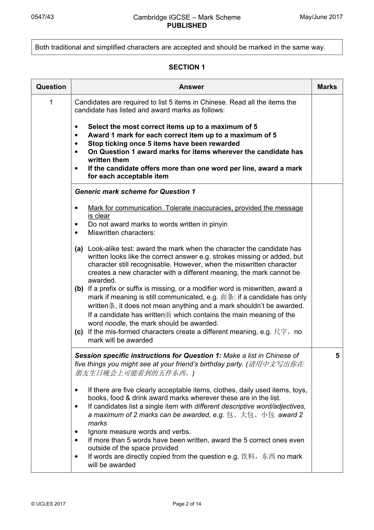 Mark scheme, page 2 of 14
