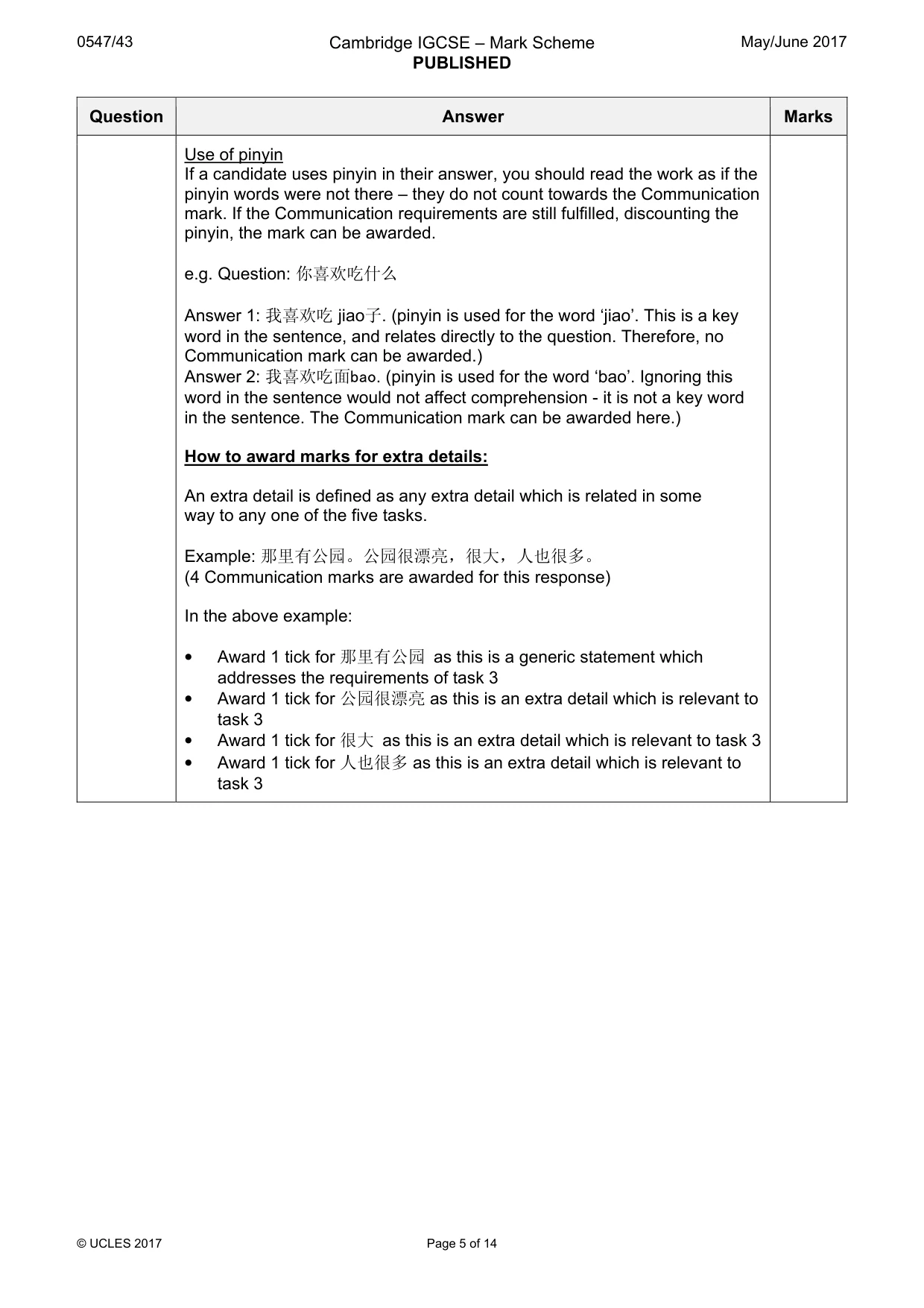 Mark scheme, page 5 of 14