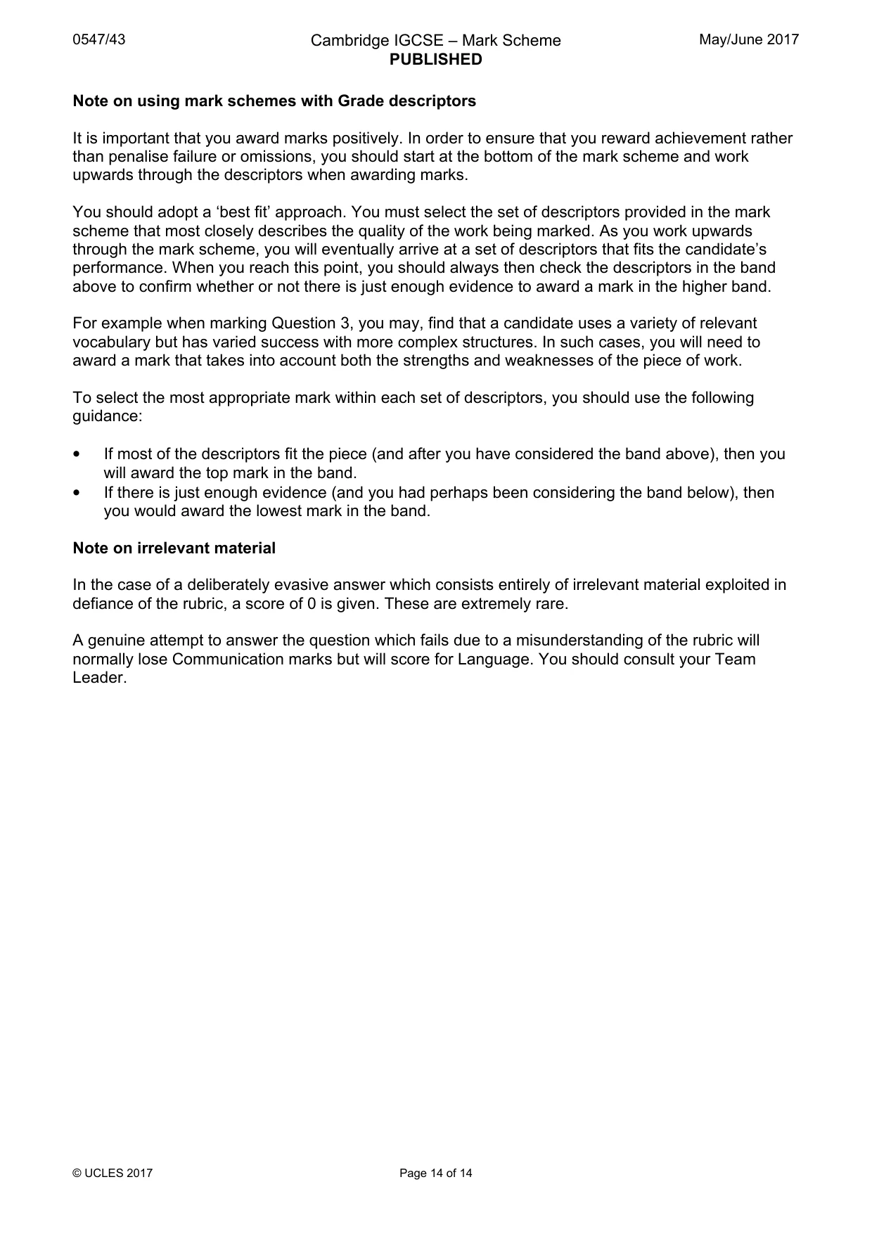 Mark scheme, page 14 of 14