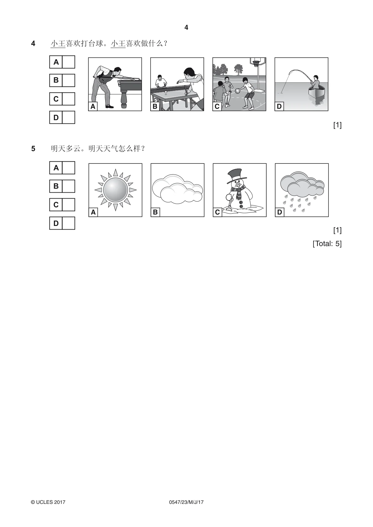 Cambridge IGCSE Chinese (Mandarin) - Foreign Language 0547 2017 May/June Paper 2 · Variant 3 question paper, page 4 of 16