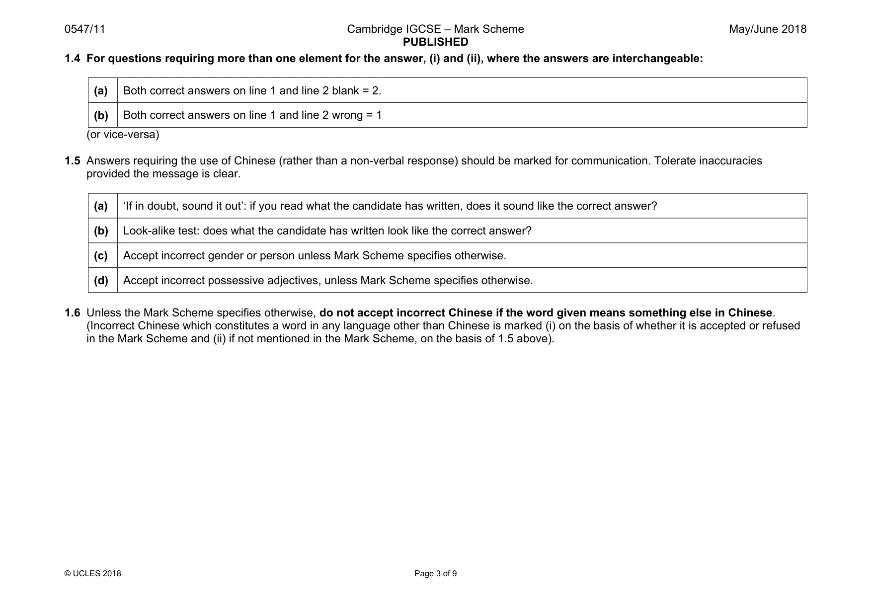 Mark scheme, page 3 of 9
