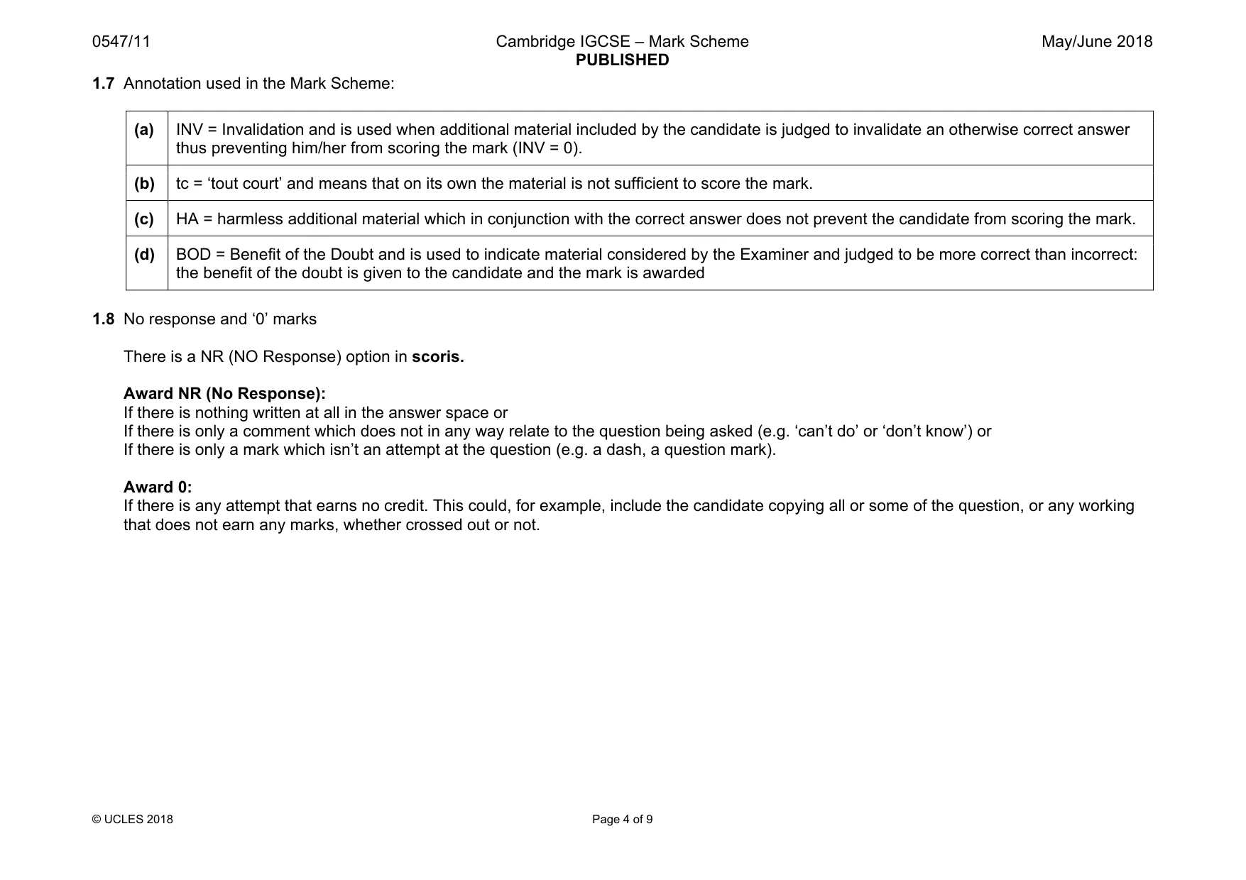 Mark scheme, page 4 of 9