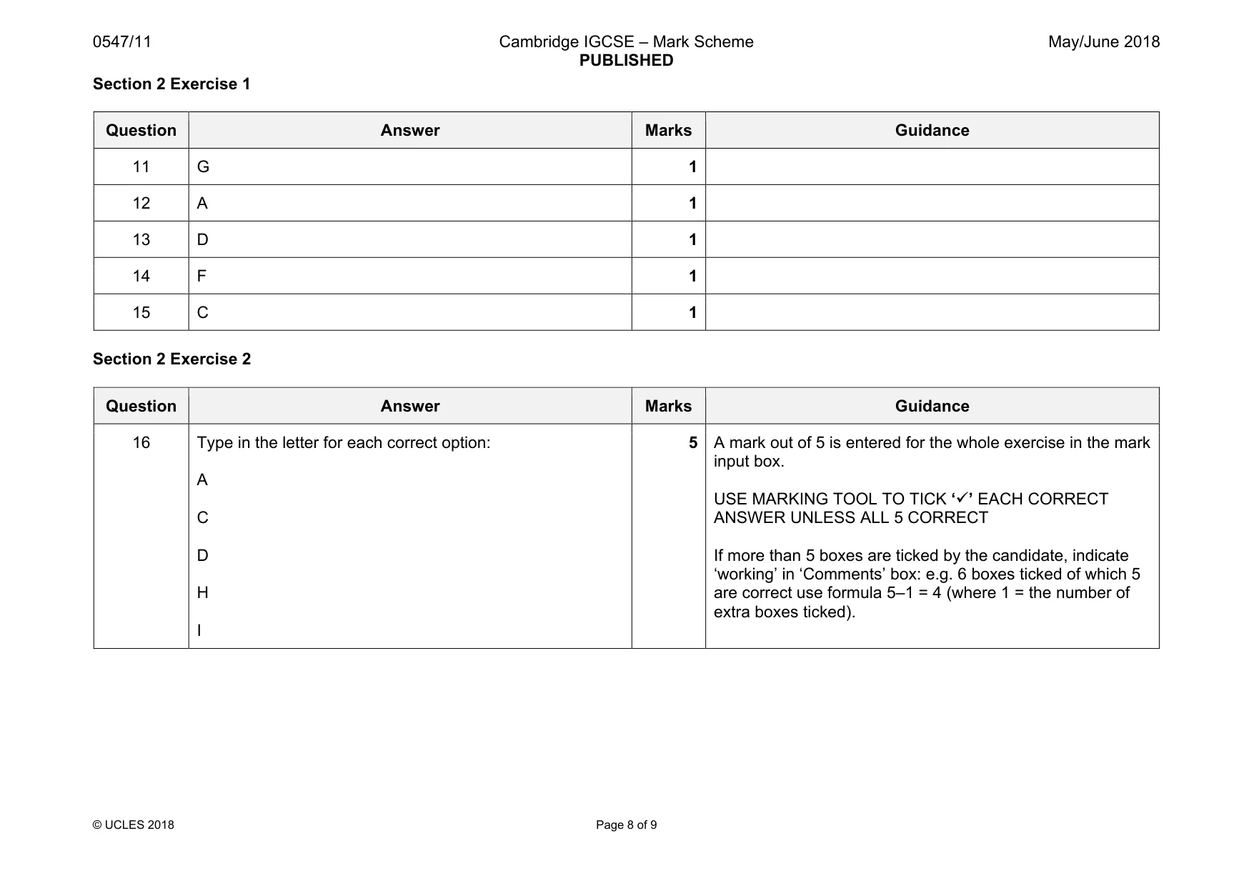 Mark scheme, page 8 of 9