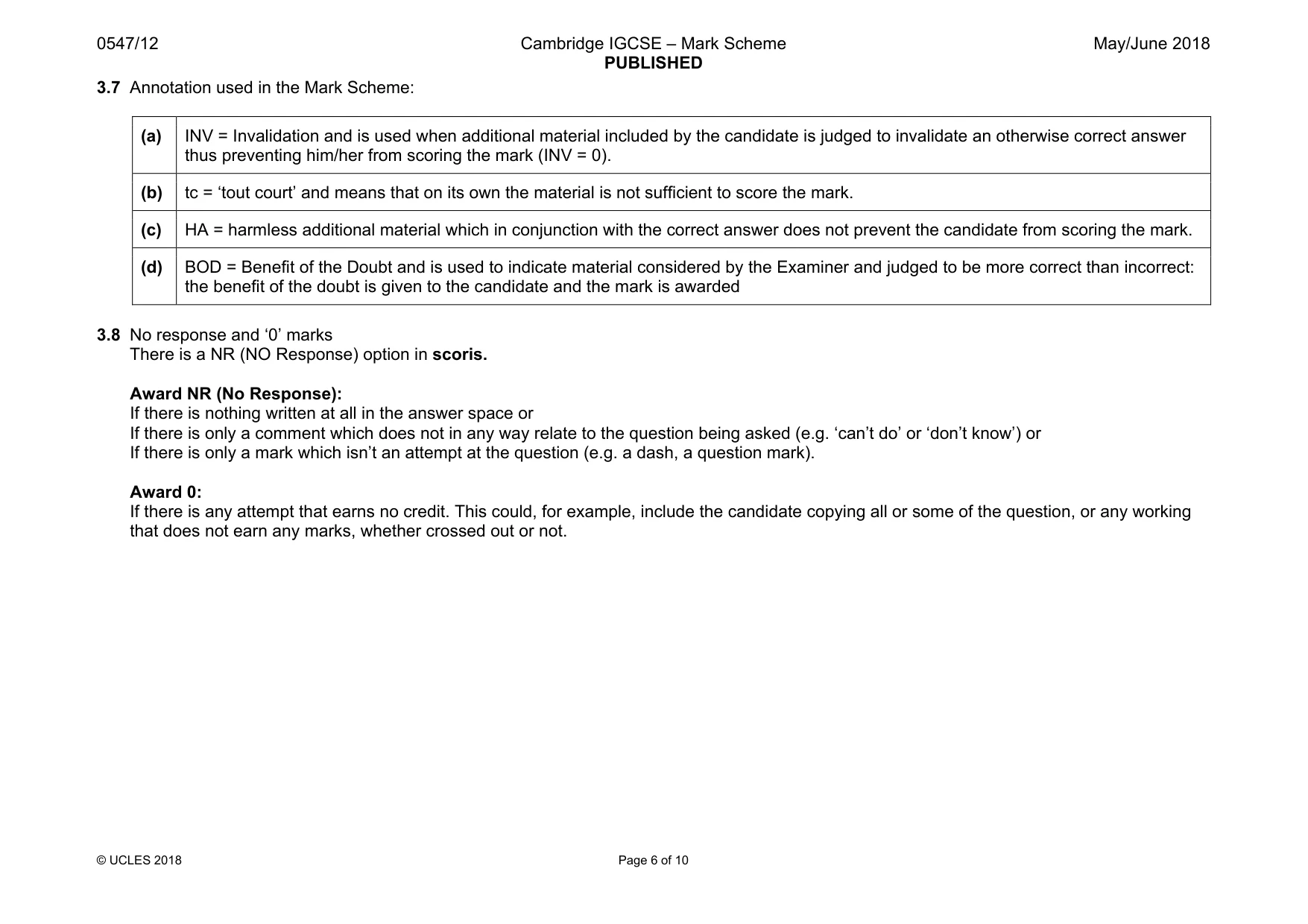 Mark scheme, page 6 of 10