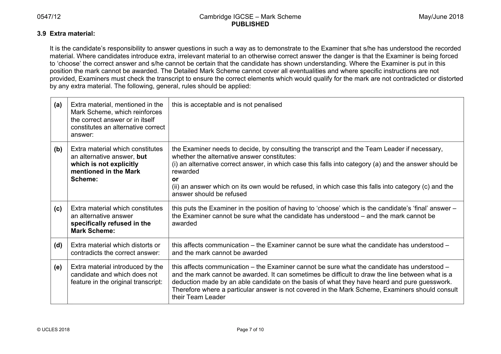 Mark scheme, page 7 of 10