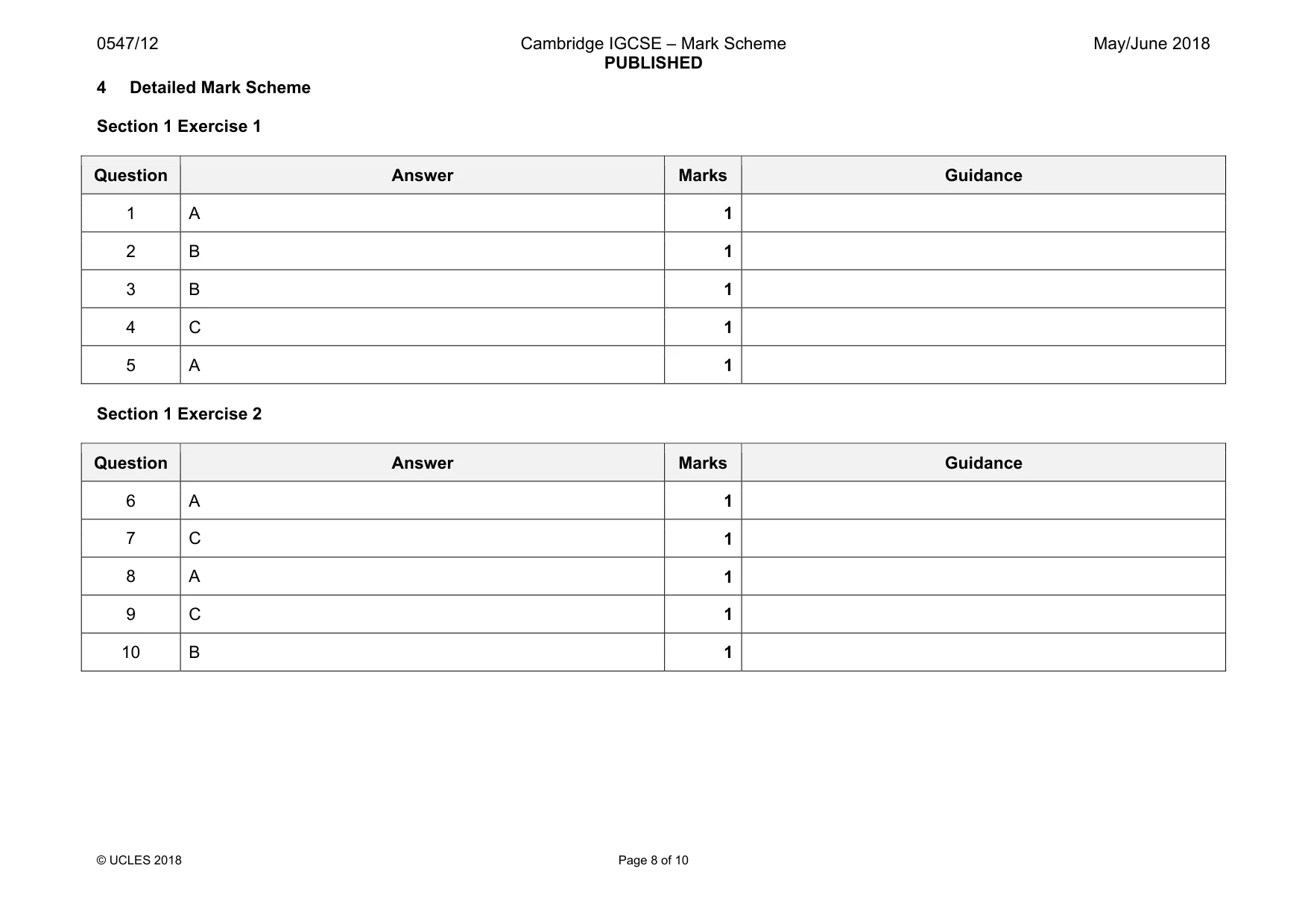 Mark scheme, page 8 of 10
