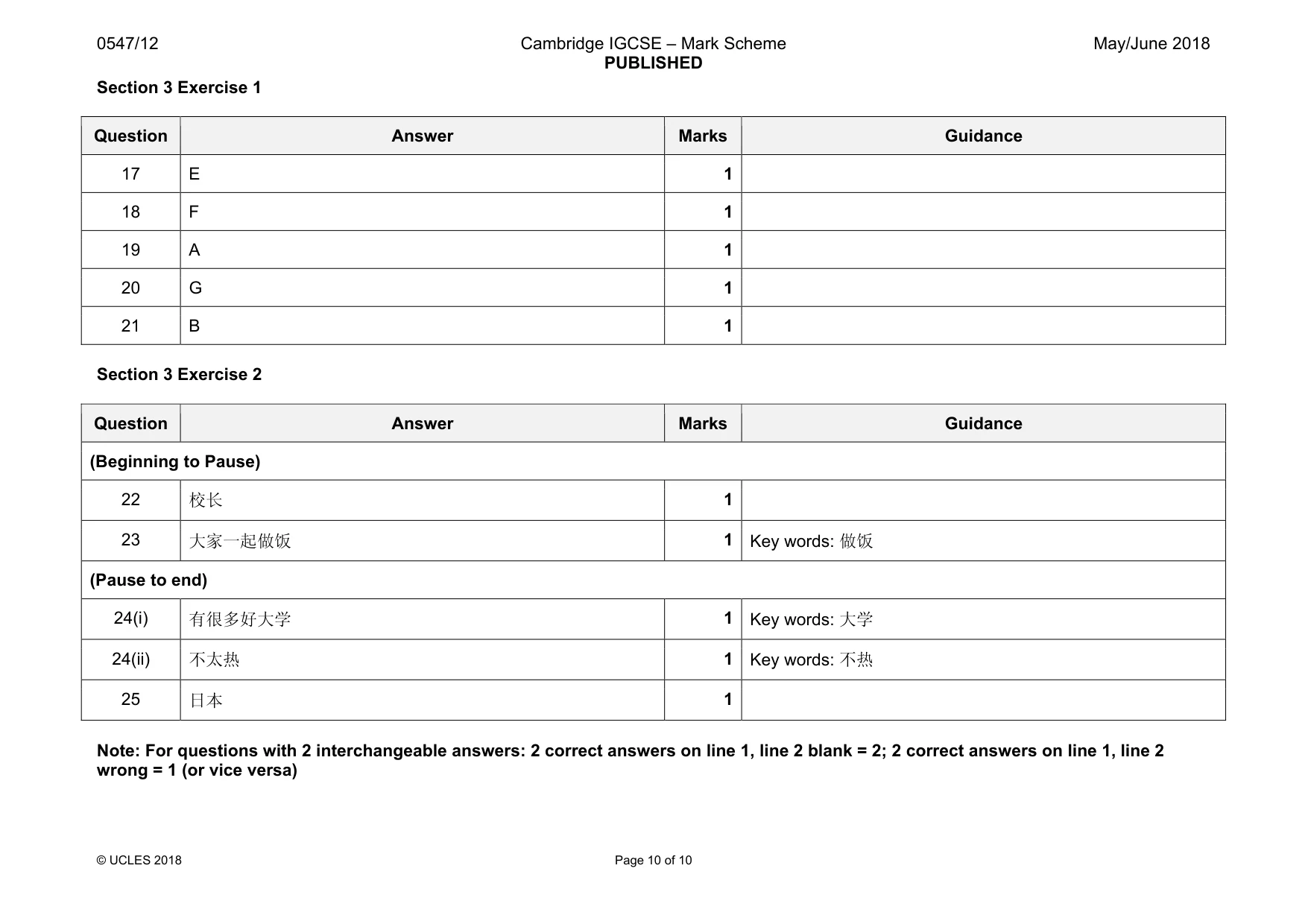 Mark scheme, page 10 of 10