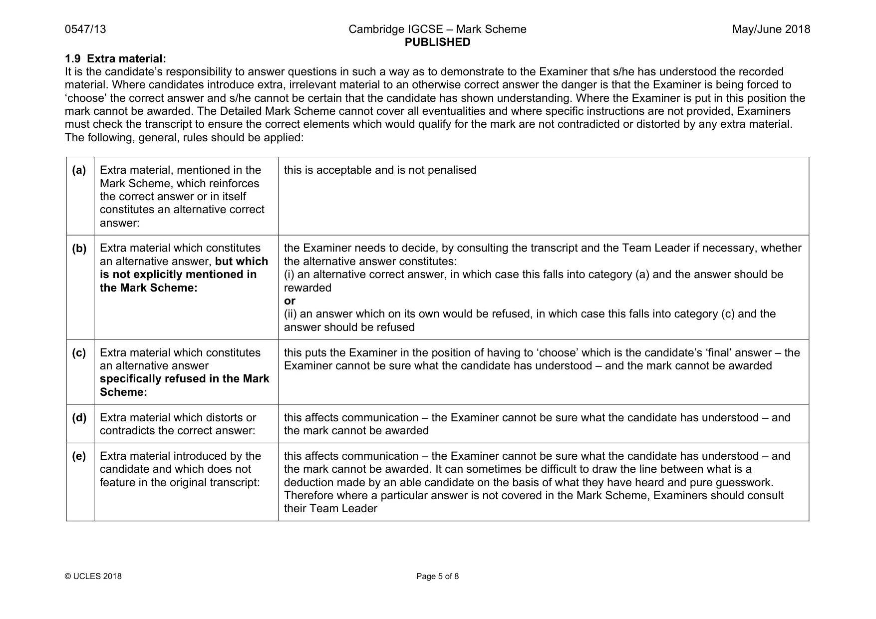 Mark scheme, page 5 of 8