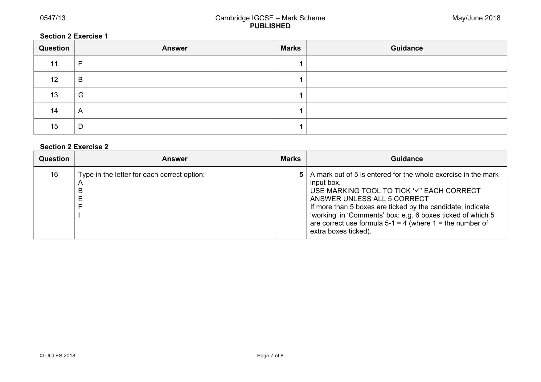 Mark scheme, page 7 of 8