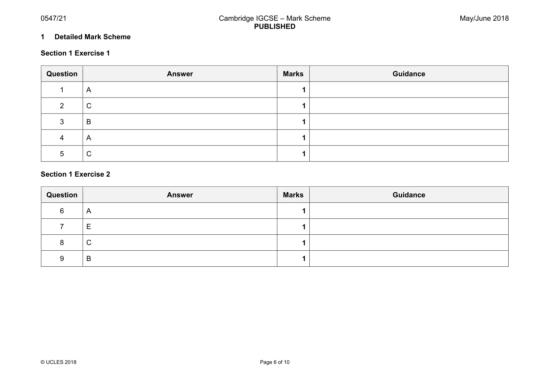 Mark scheme, page 6 of 10