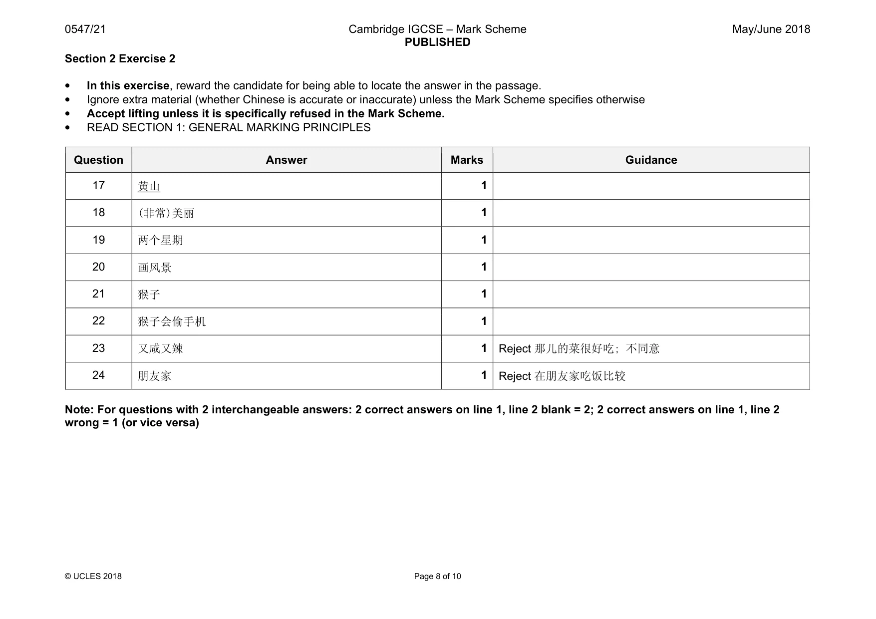Mark scheme, page 8 of 10