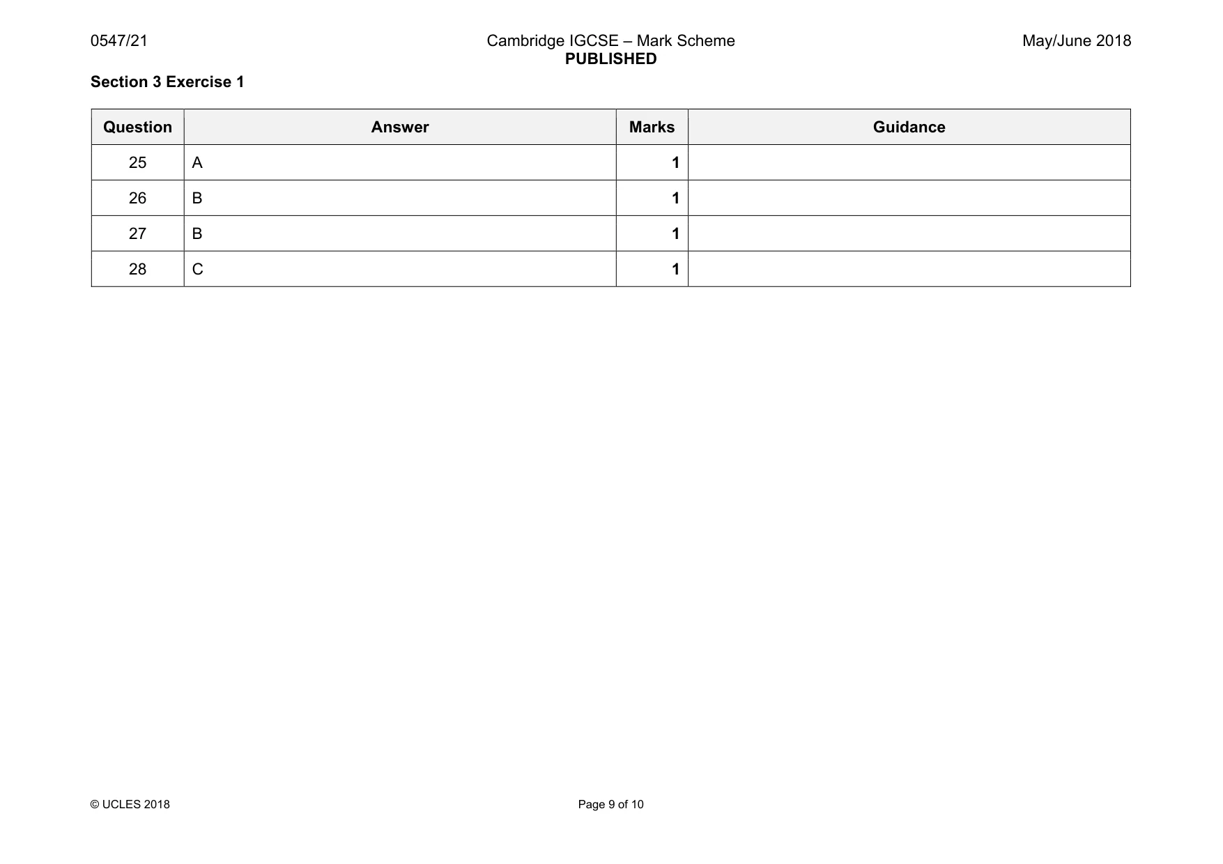Mark scheme, page 9 of 10