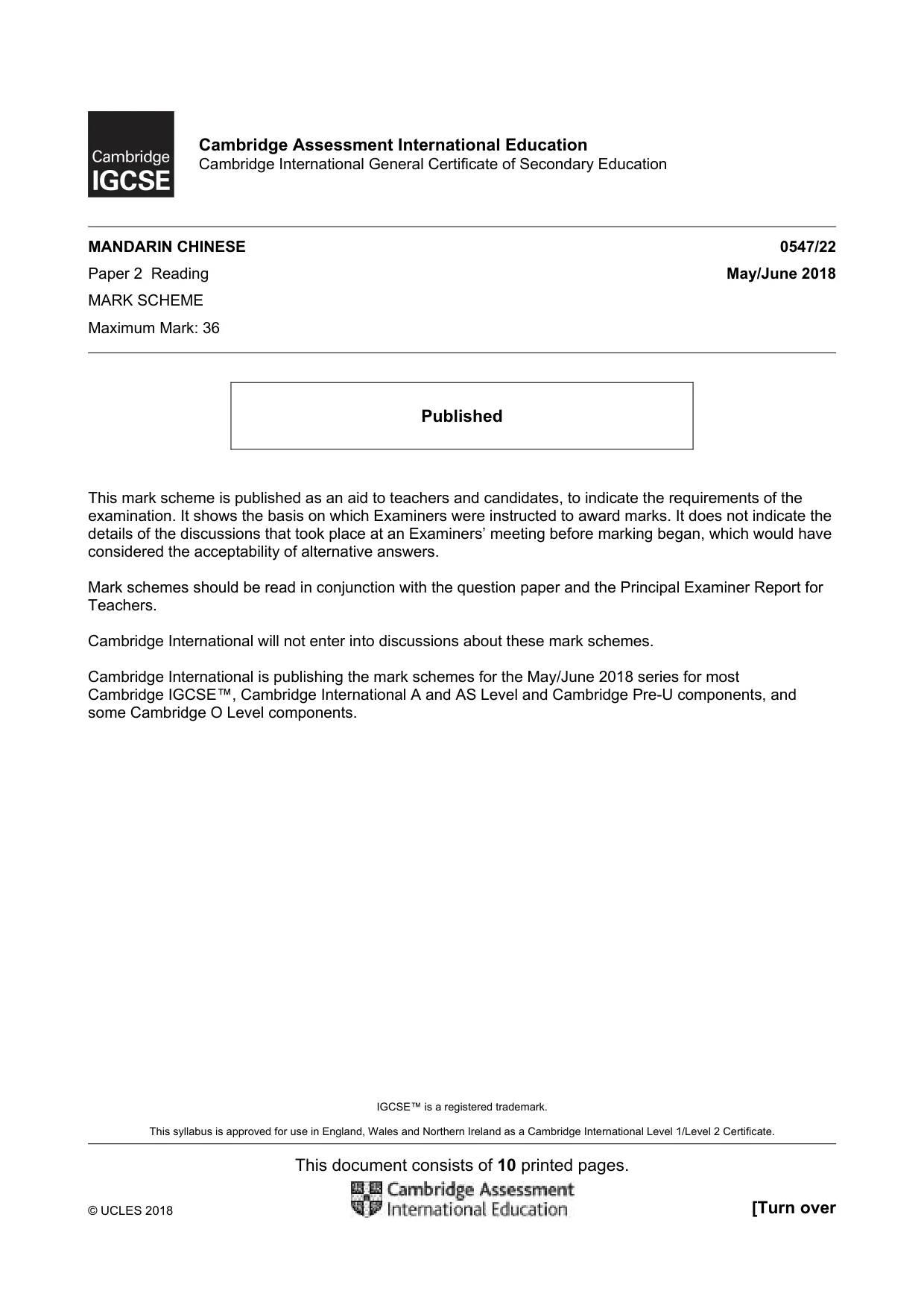 Mark scheme, page 1 of 10