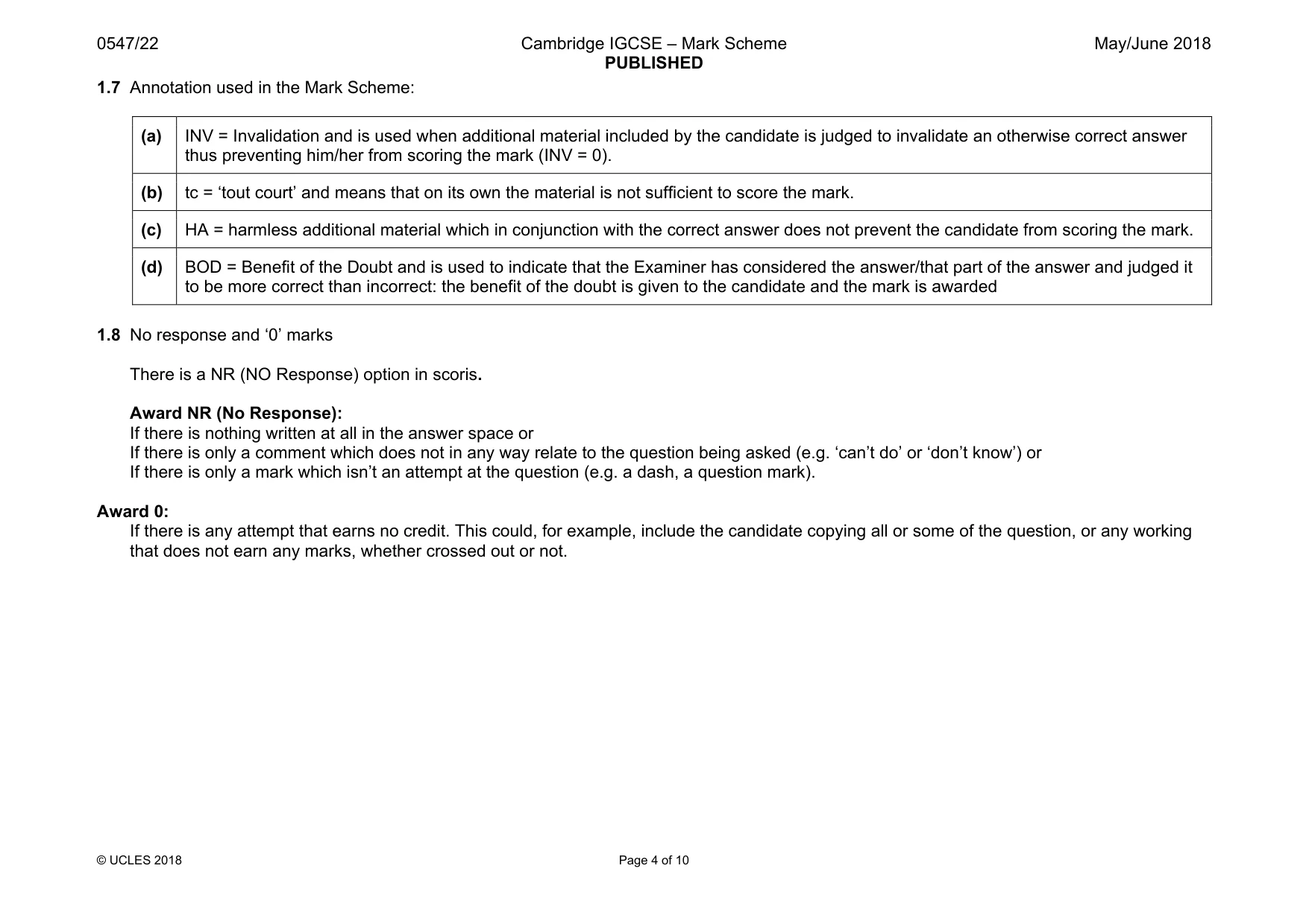 Mark scheme, page 4 of 10