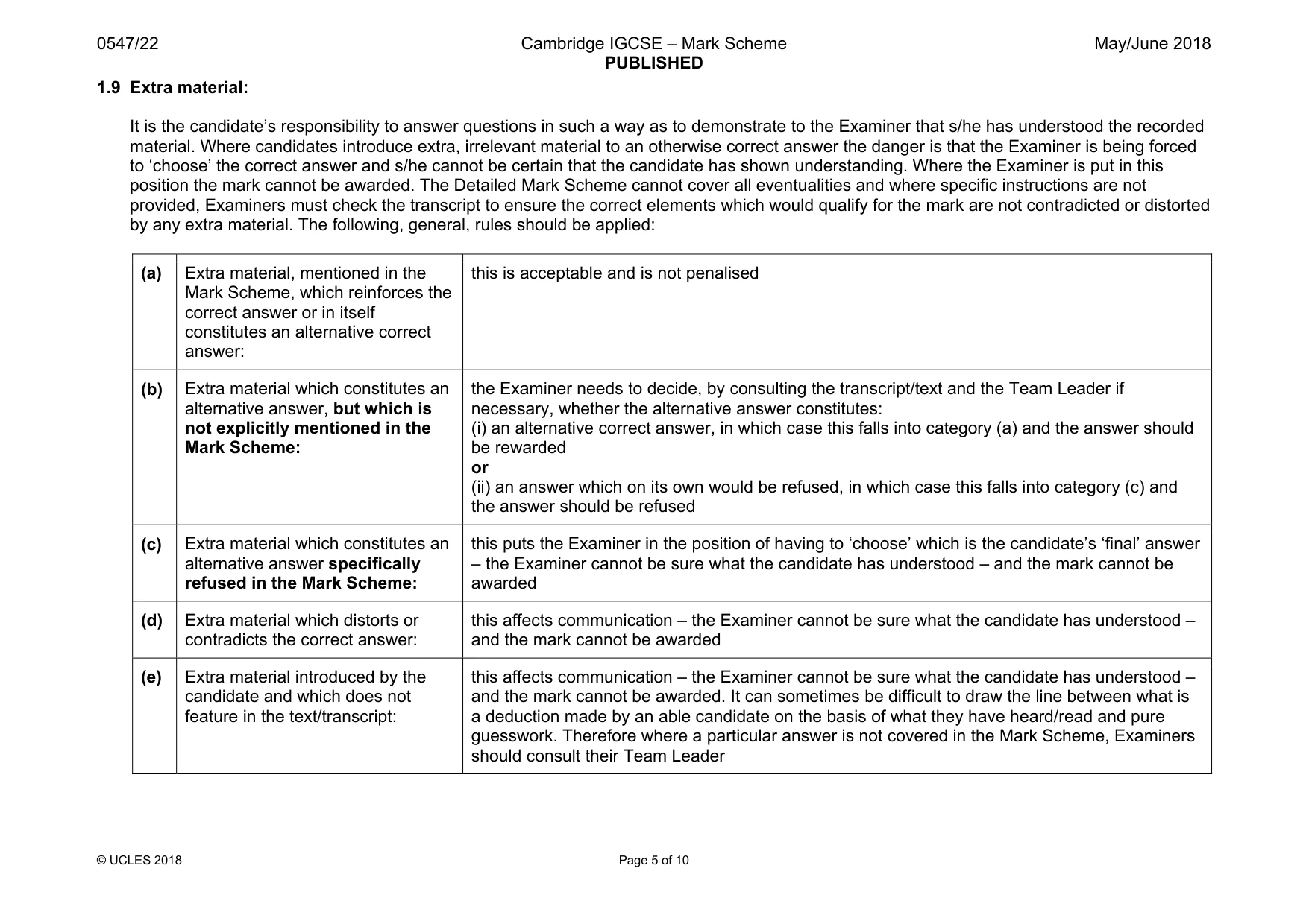 Mark scheme, page 5 of 10
