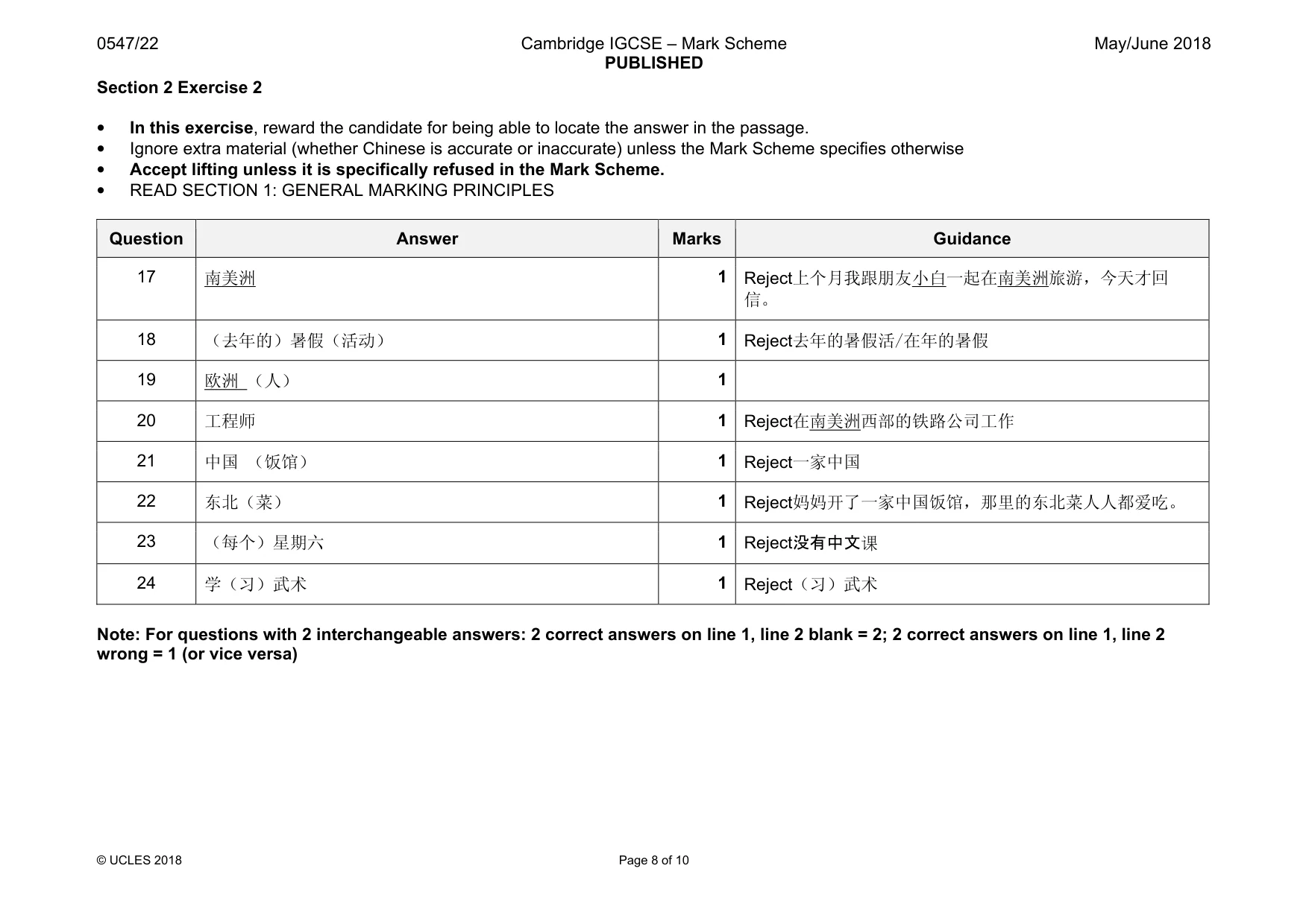 Mark scheme, page 8 of 10