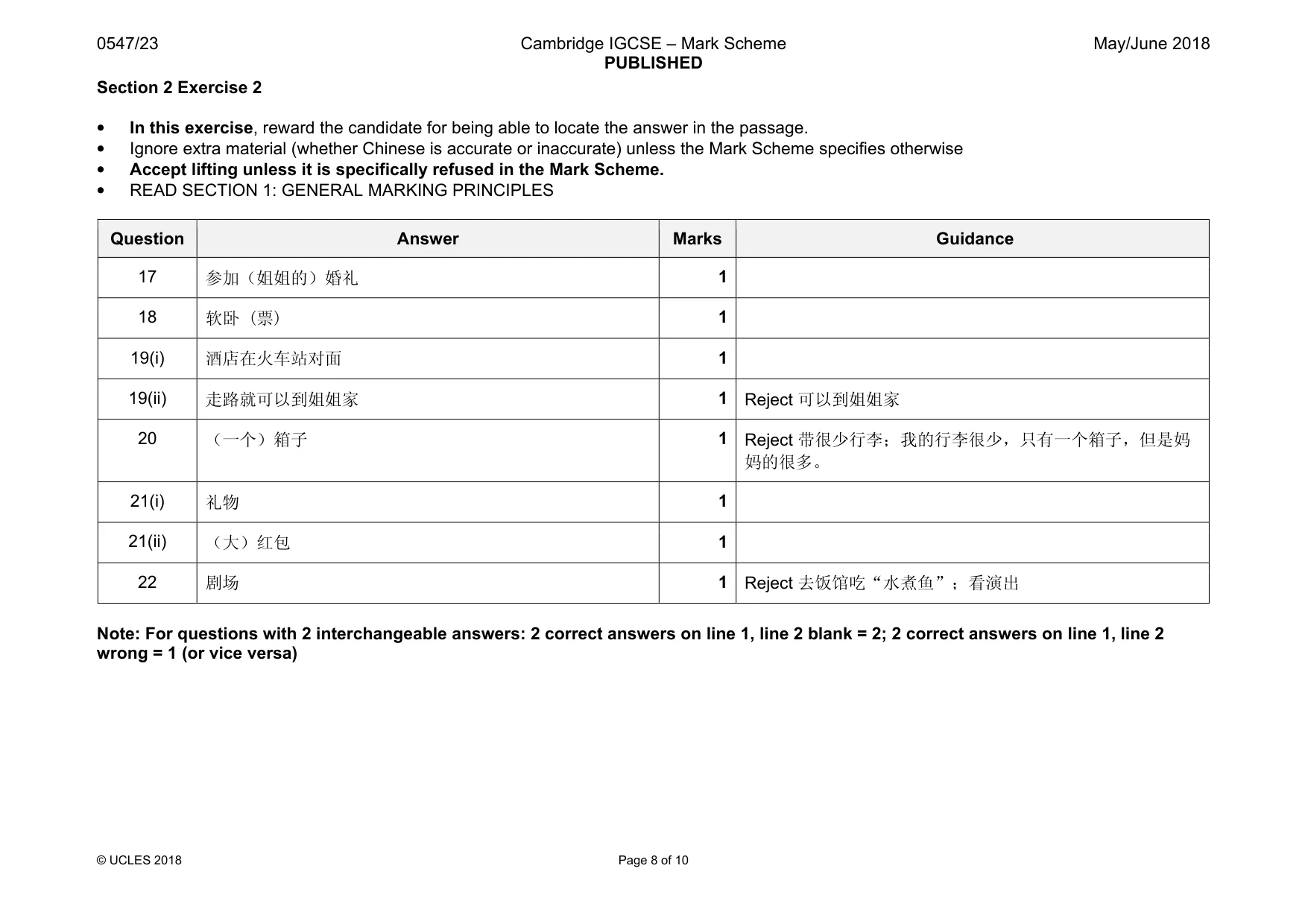 Mark scheme, page 8 of 10