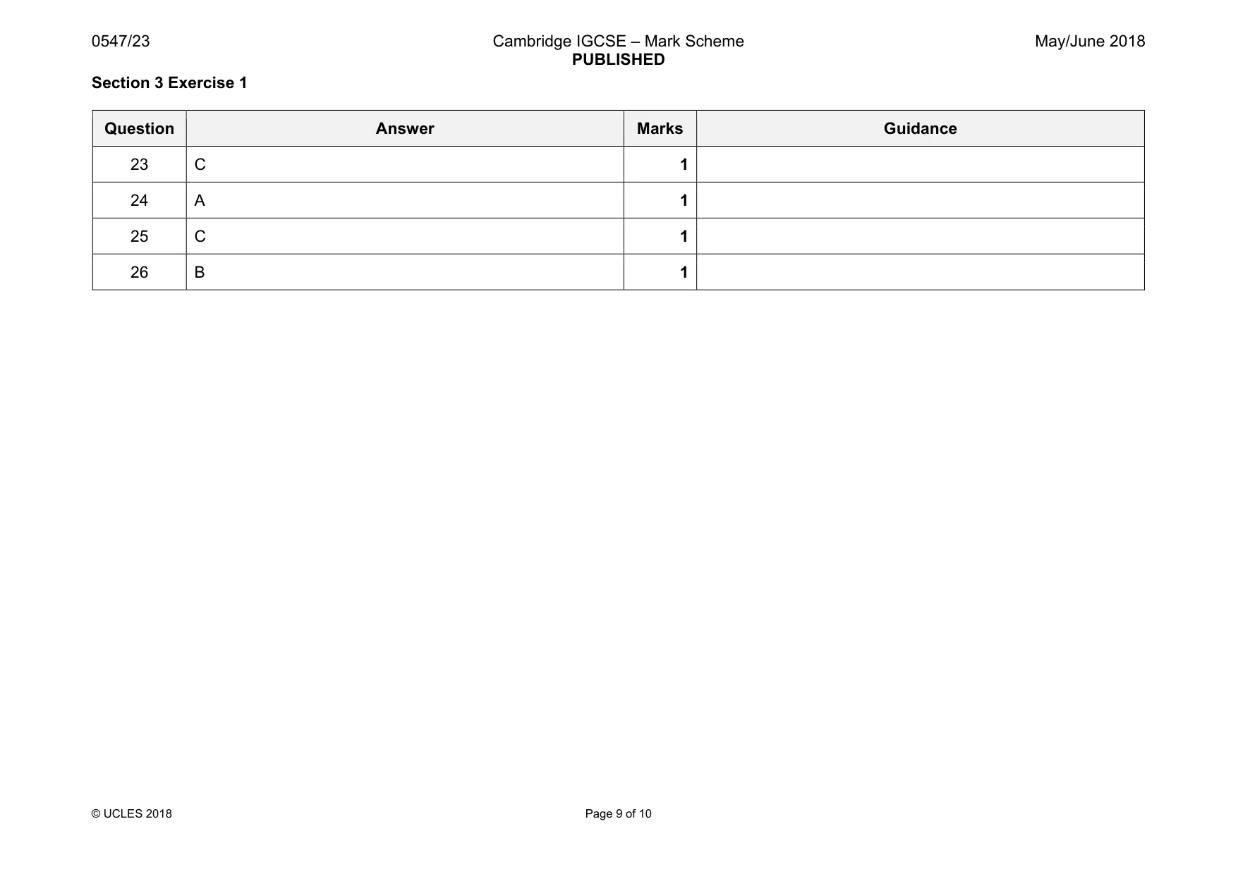 Mark scheme, page 9 of 10