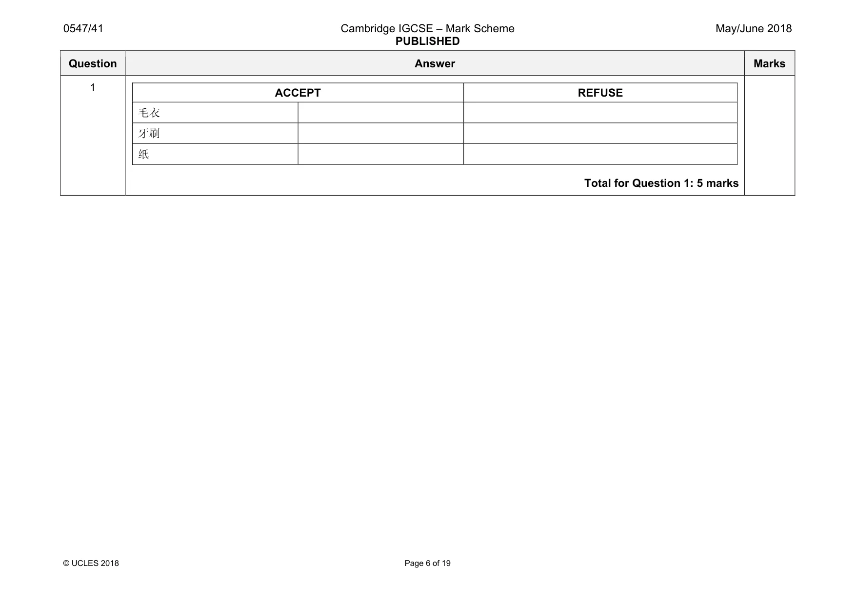 Mark scheme, page 6 of 19
