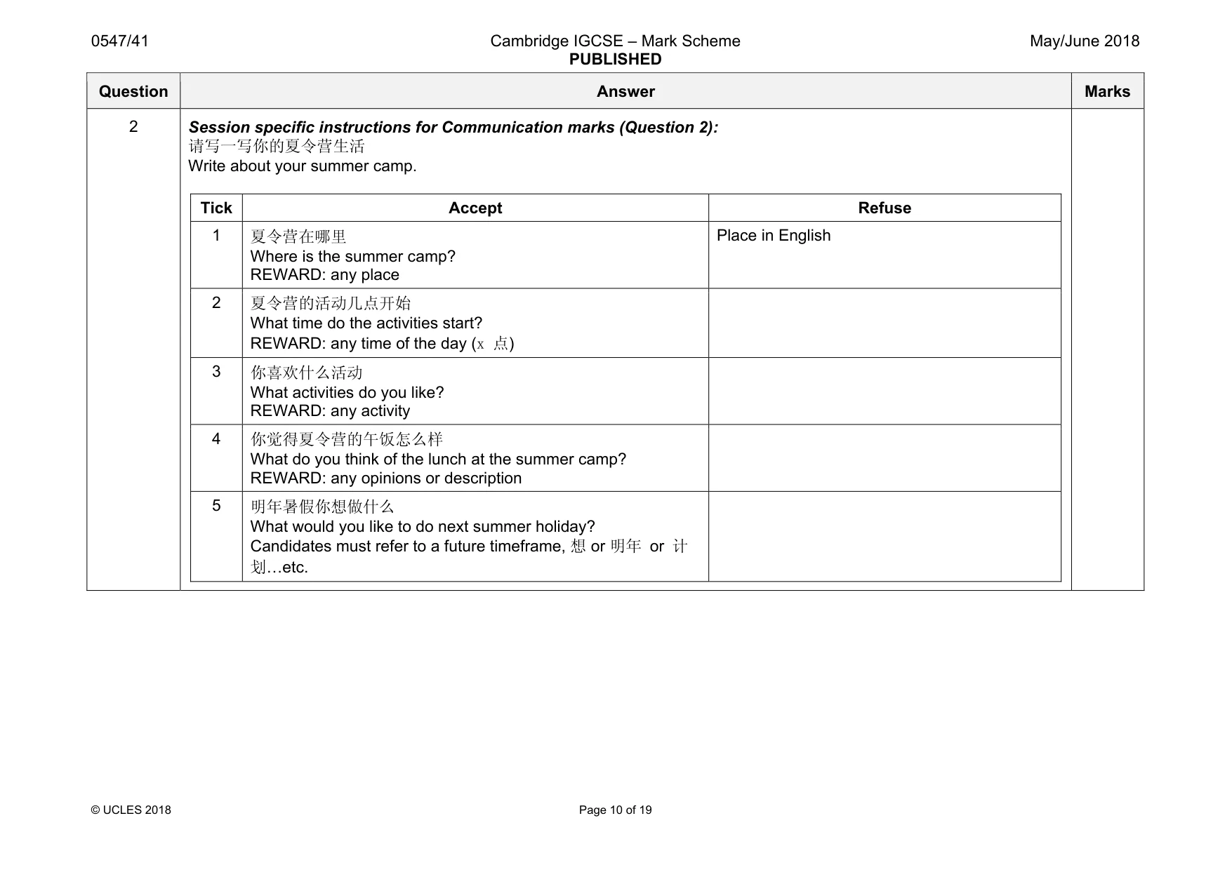 Mark scheme, page 10 of 19
