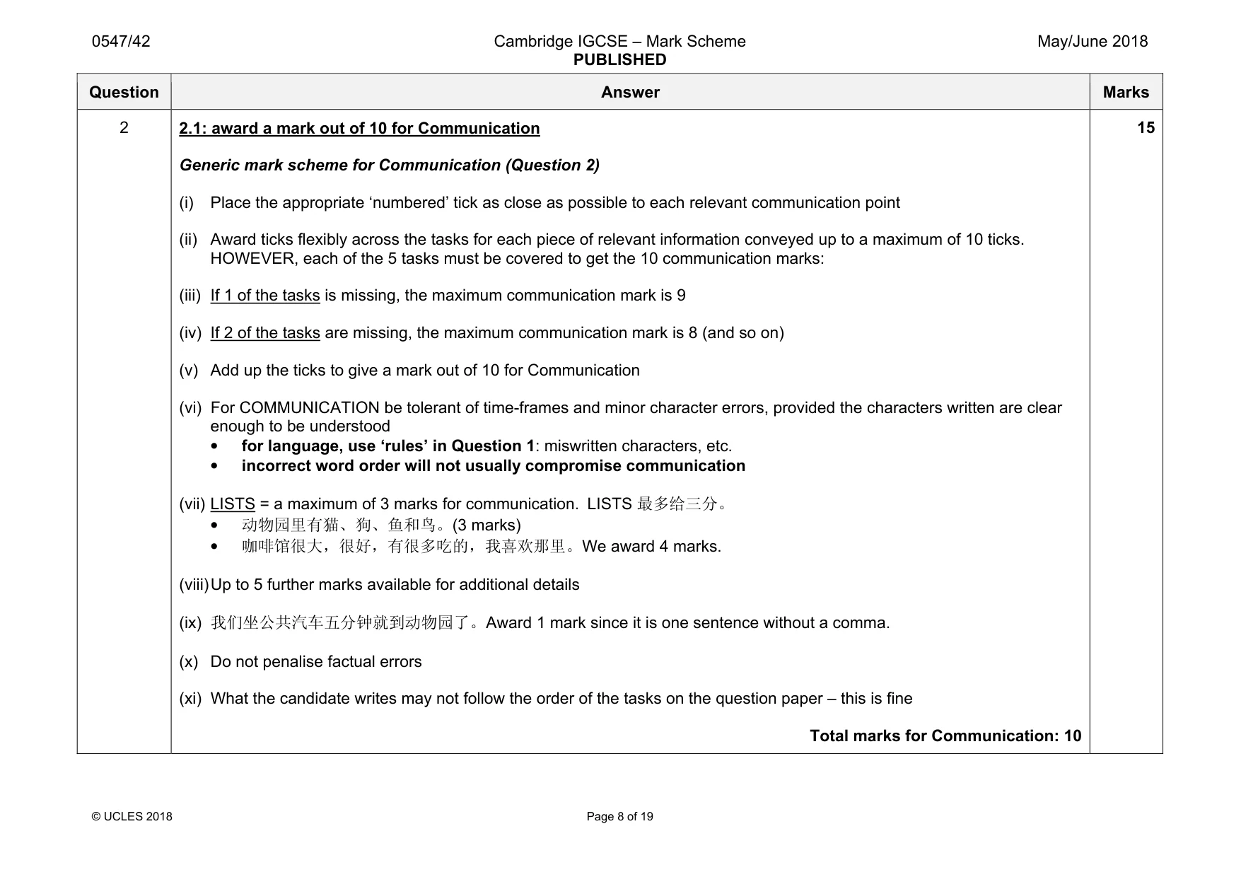 Mark scheme, page 8 of 19