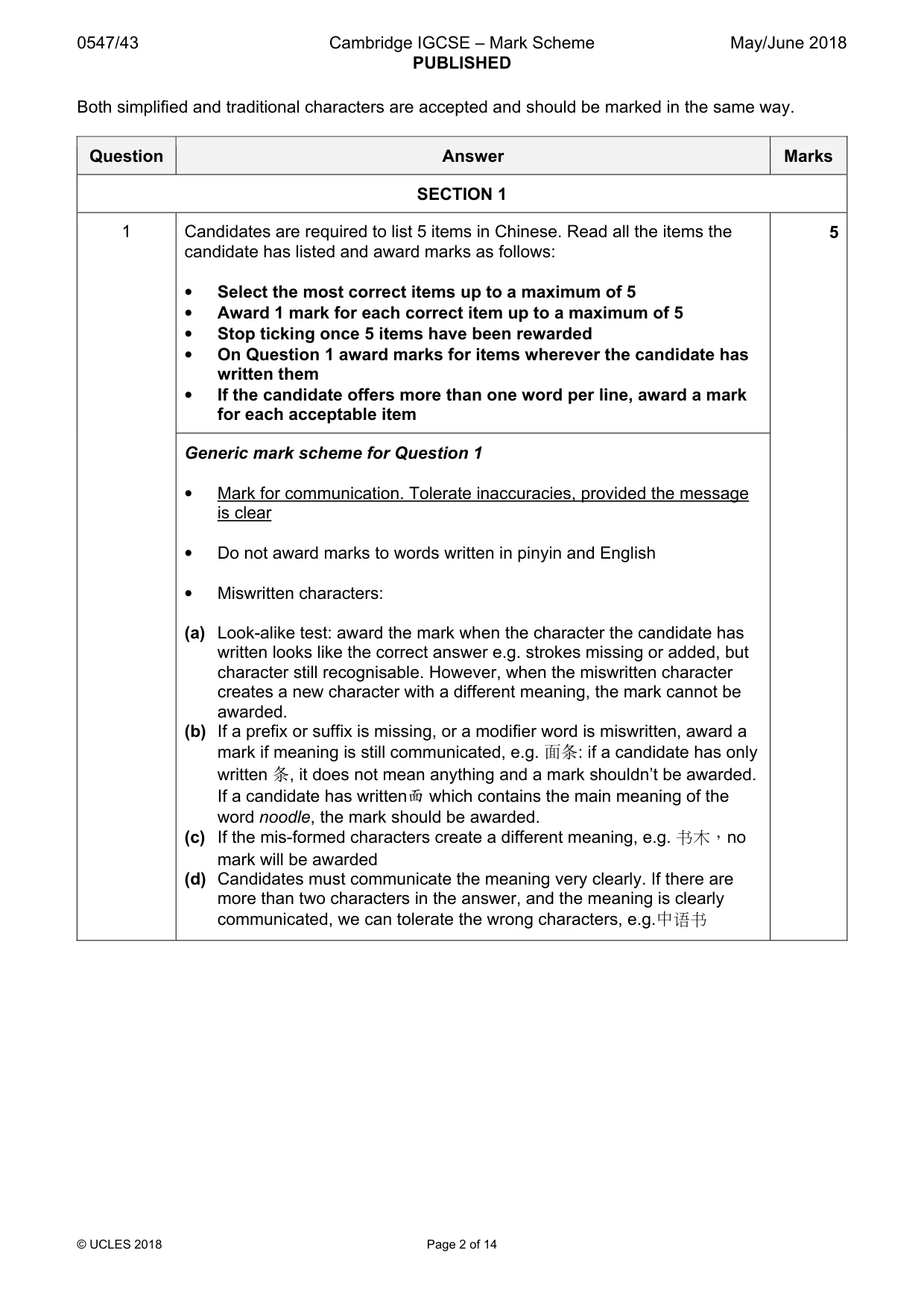 Mark scheme, page 2 of 14
