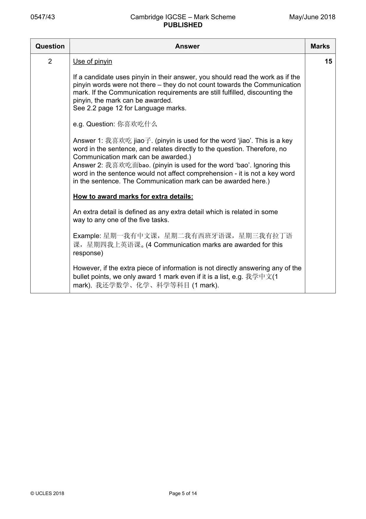 Mark scheme, page 5 of 14