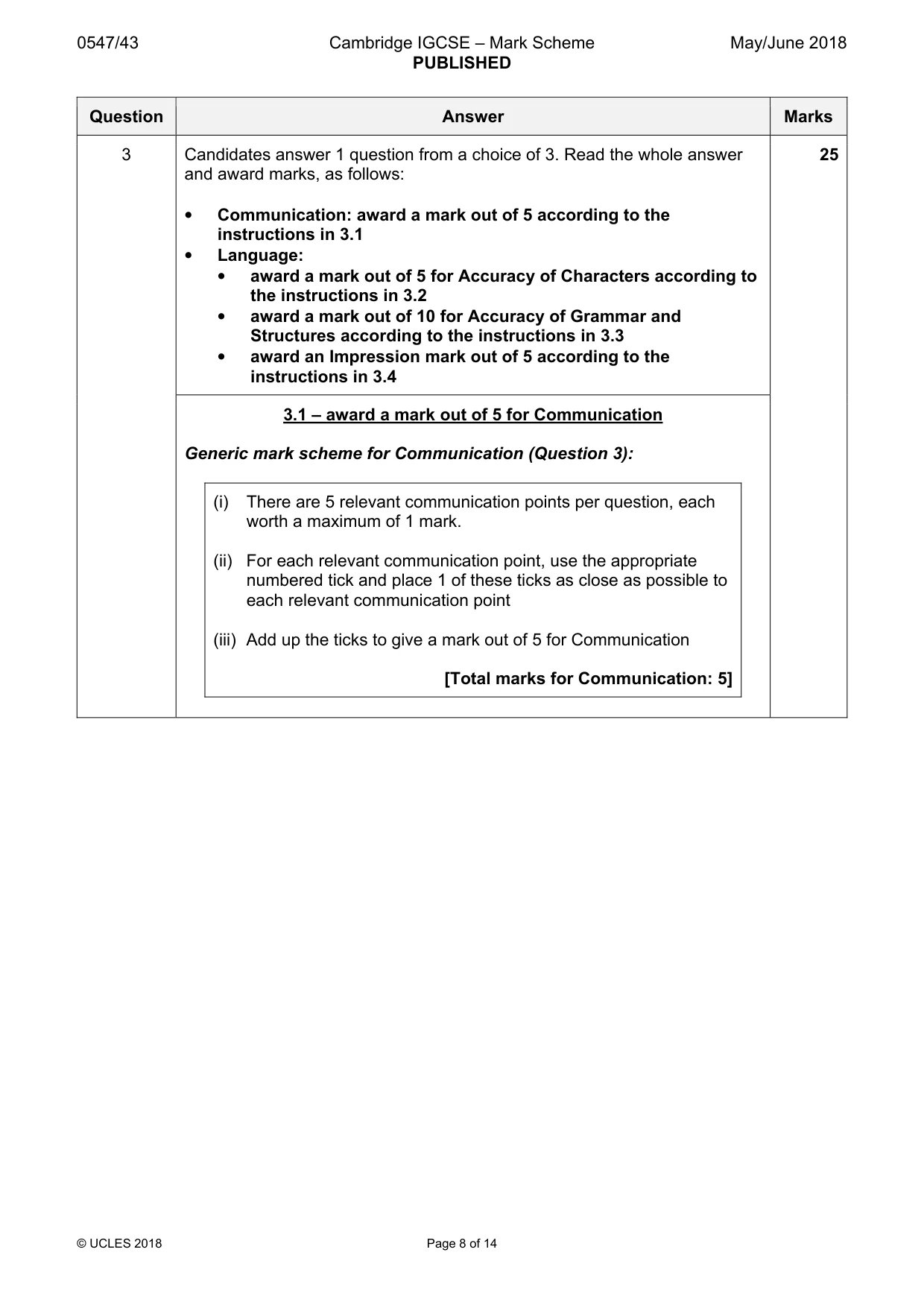 Mark scheme, page 8 of 14