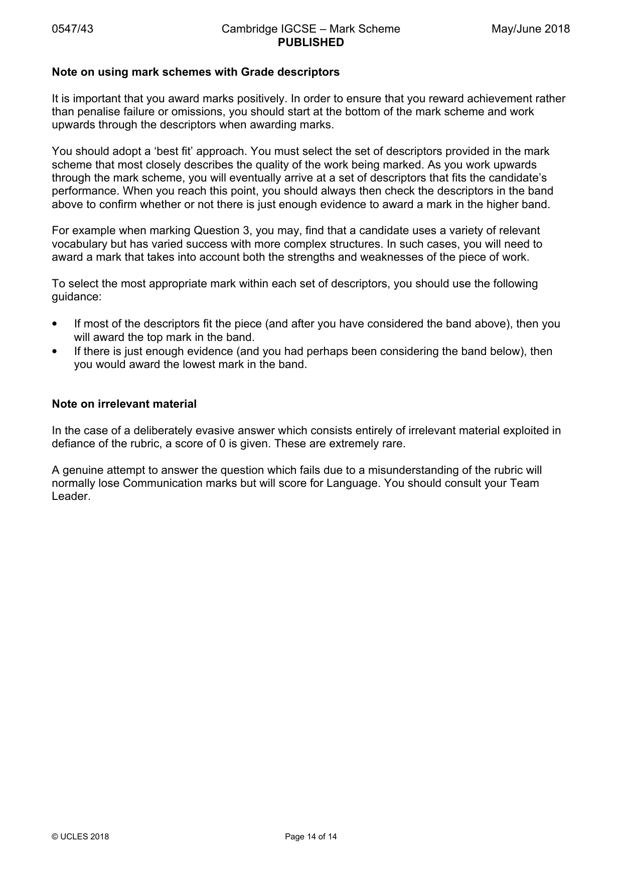 Mark scheme, page 14 of 14