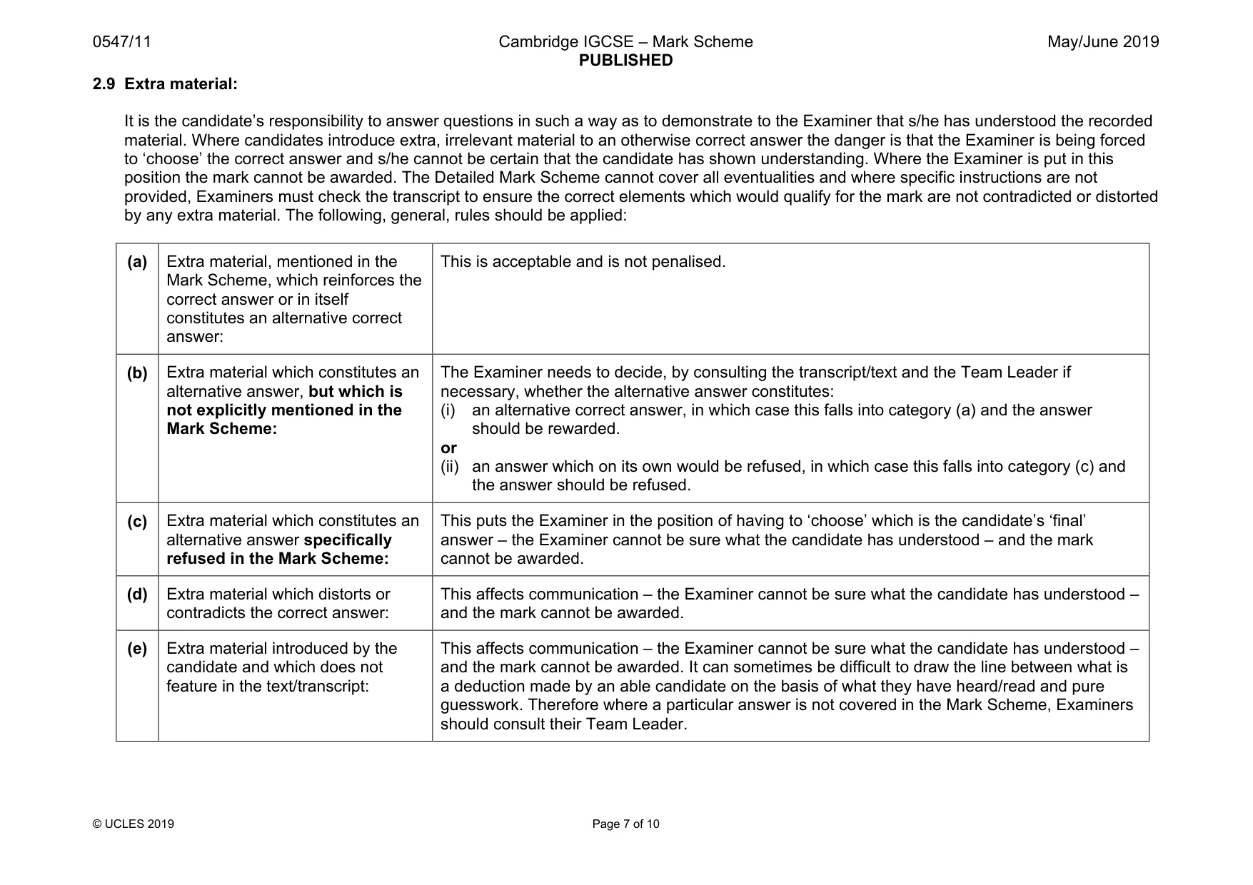 Mark scheme, page 7 of 10
