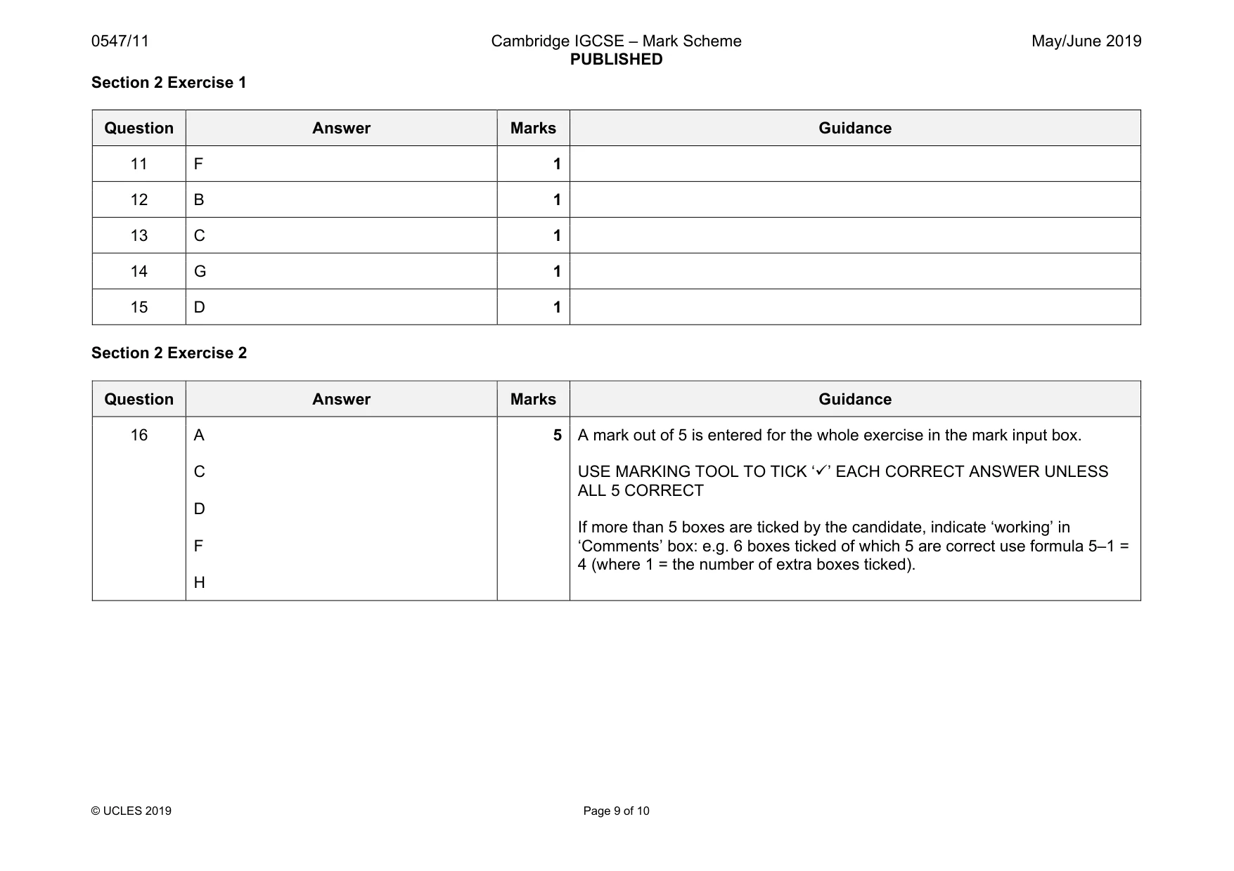 Mark scheme, page 9 of 10
