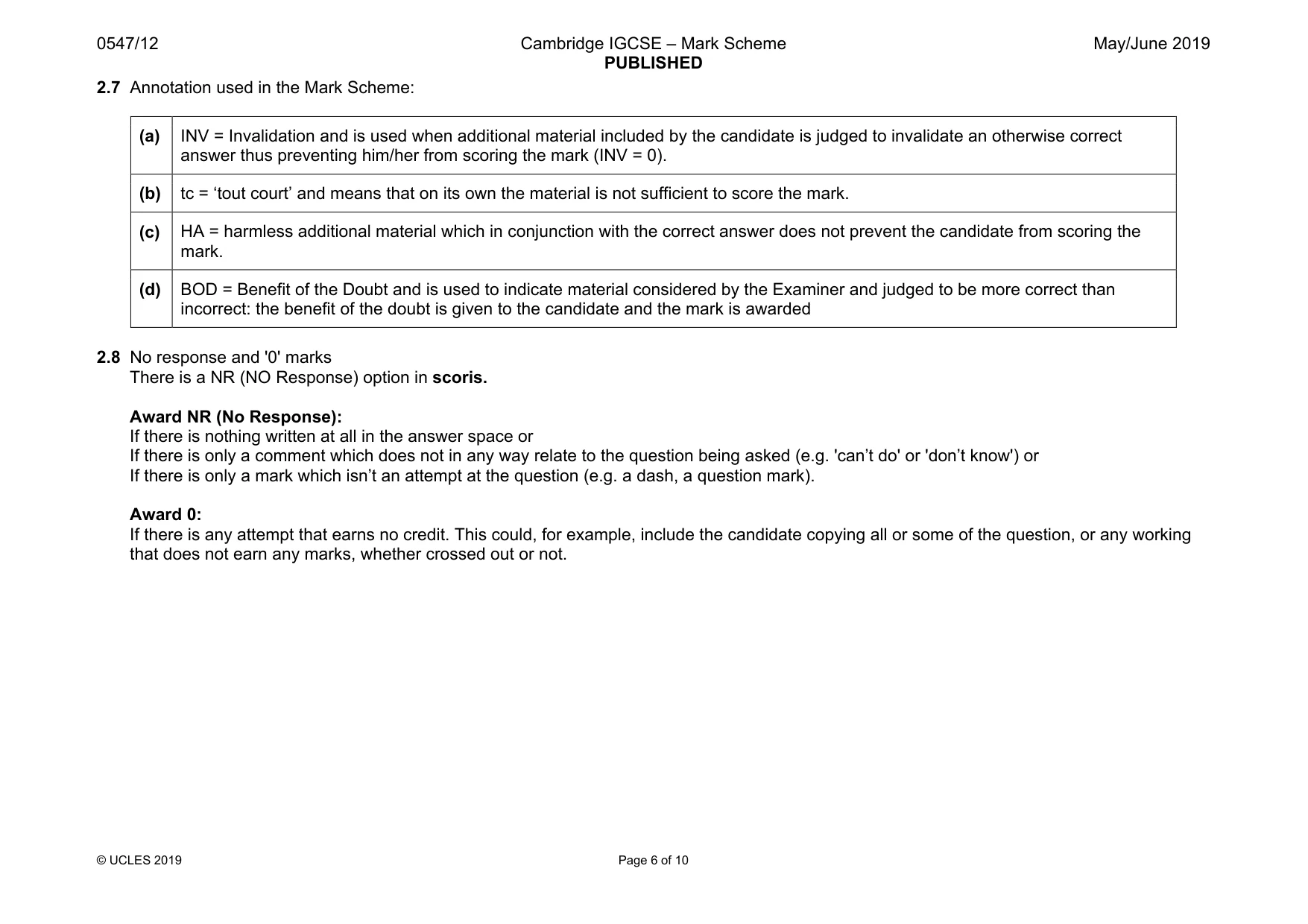 Mark scheme, page 6 of 10