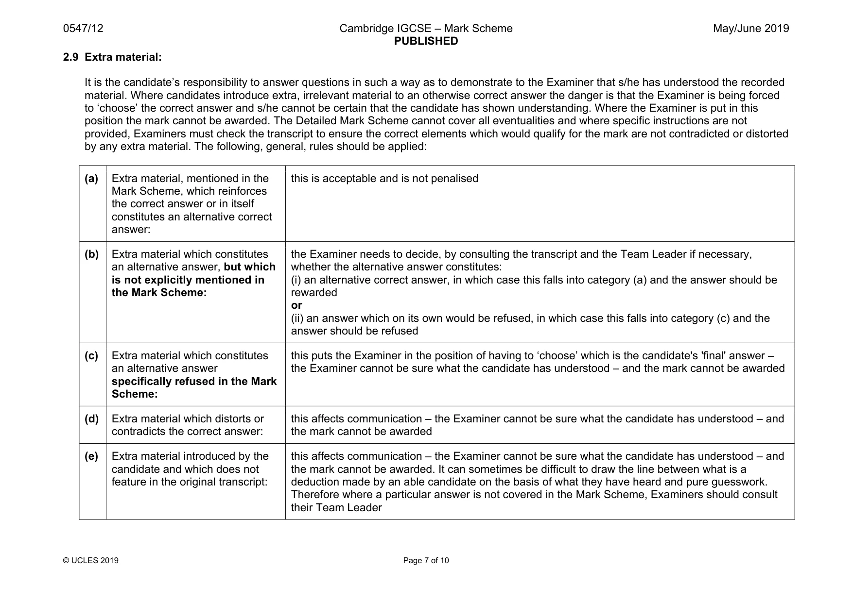 Mark scheme, page 7 of 10