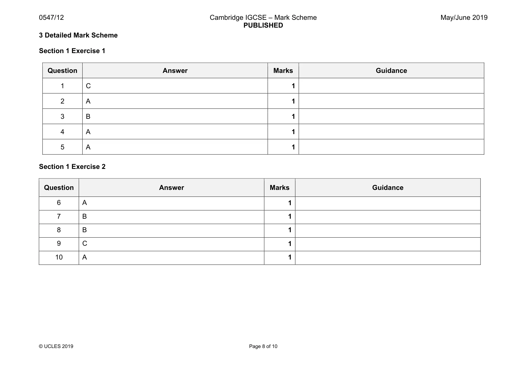 Mark scheme, page 8 of 10