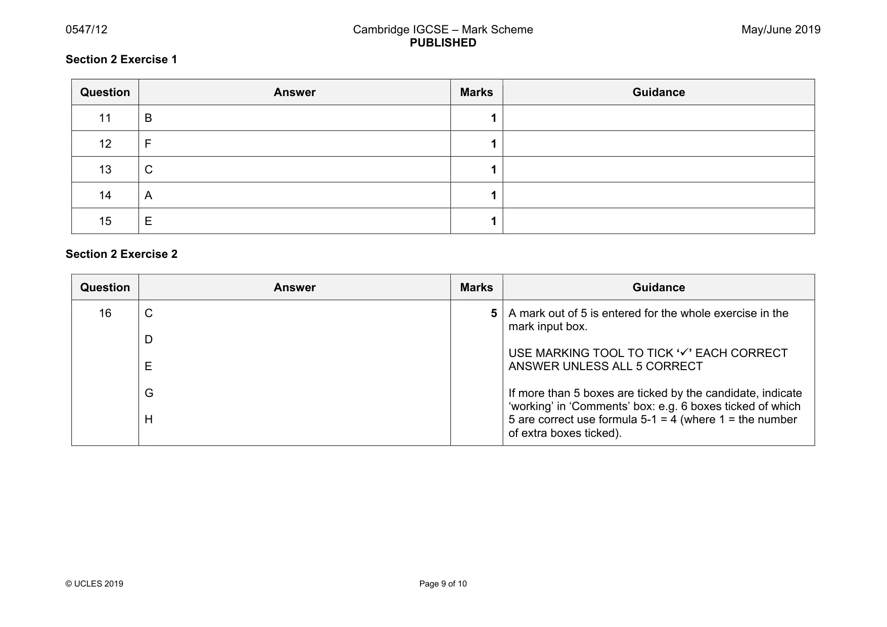 Mark scheme, page 9 of 10