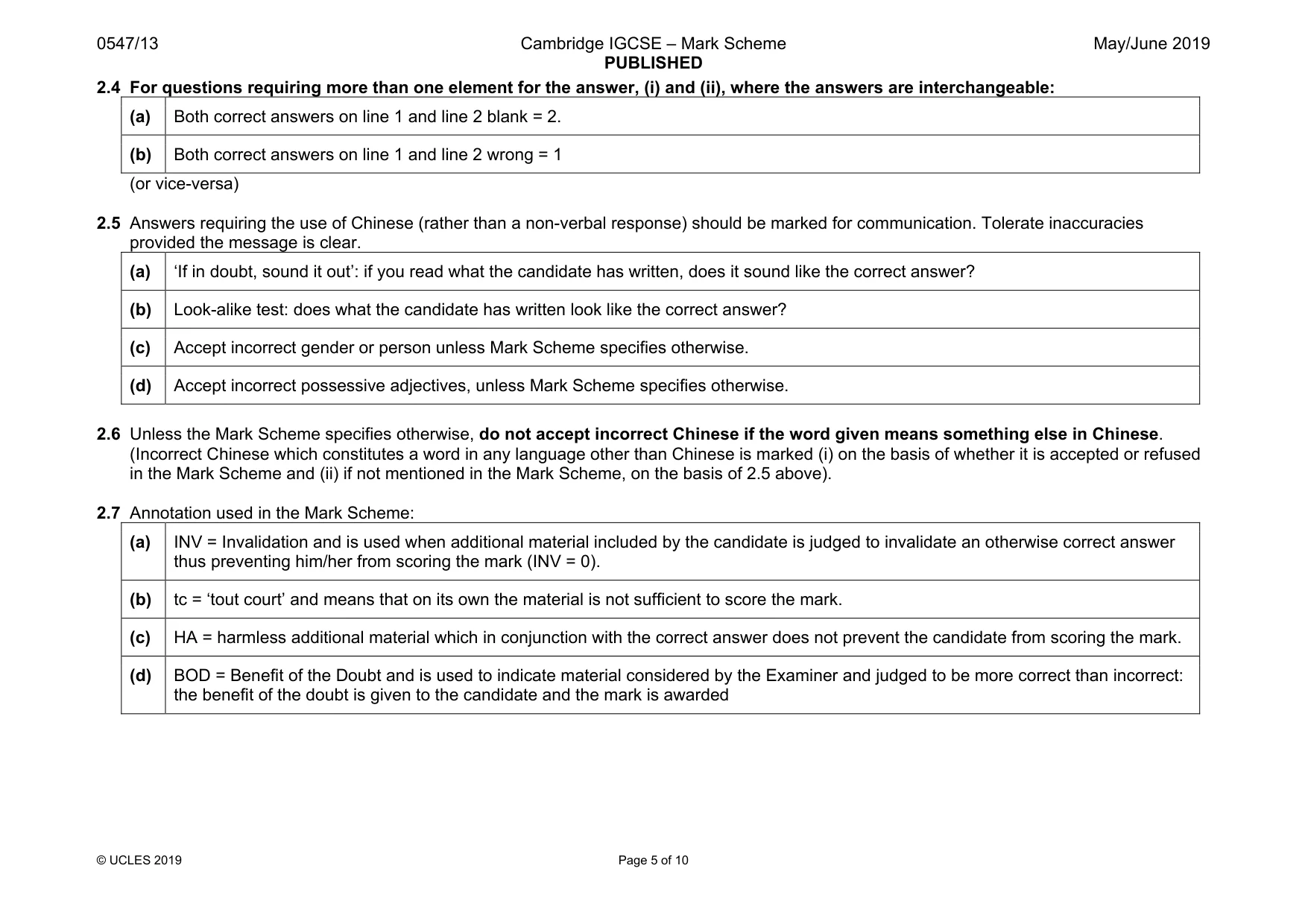 Mark scheme, page 5 of 10