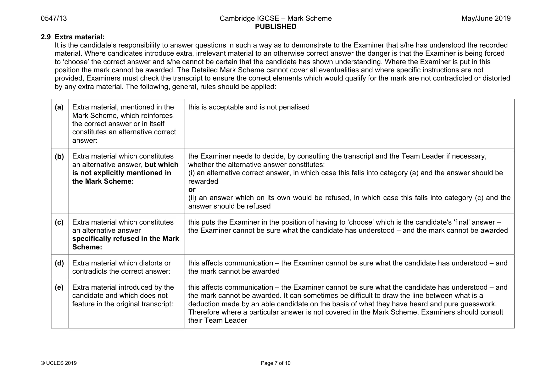 Mark scheme, page 7 of 10