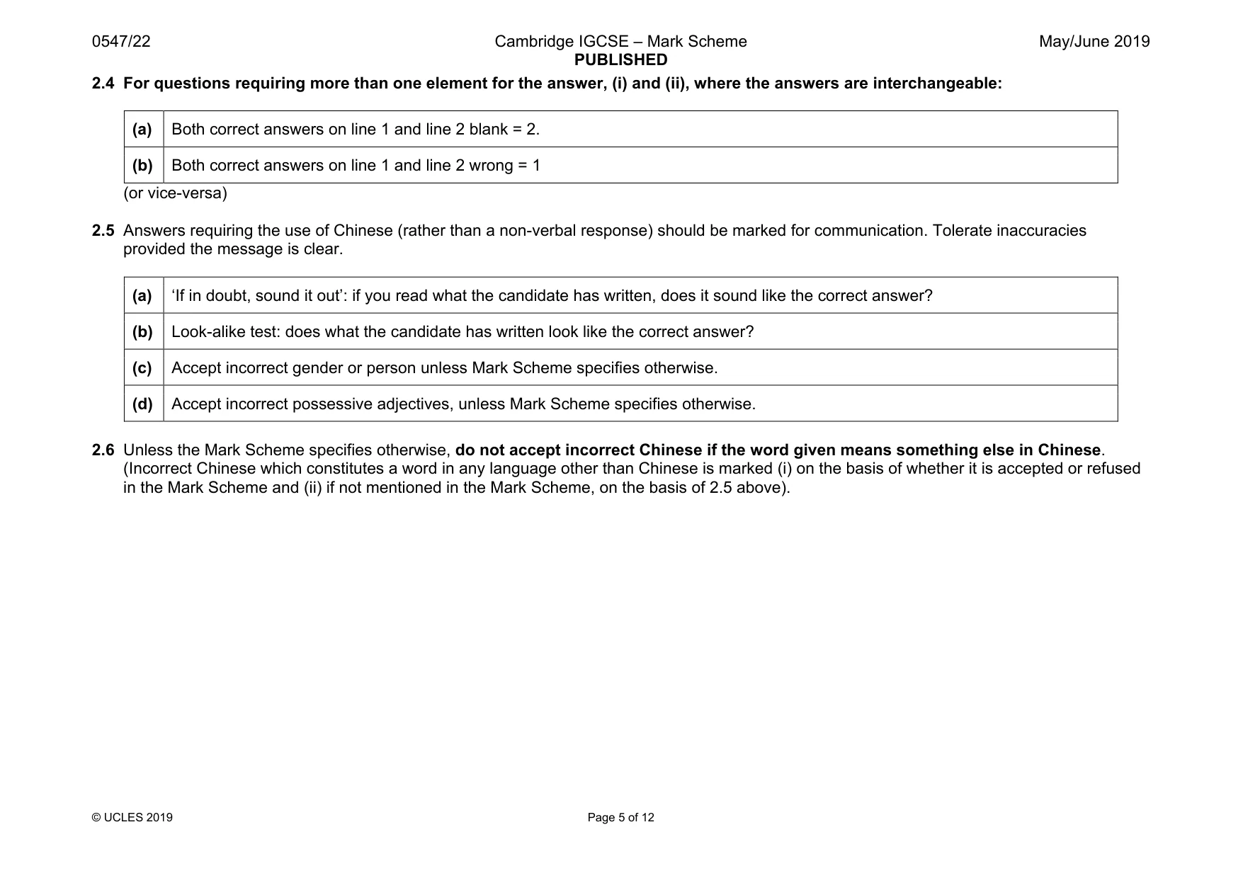 Mark scheme, page 5 of 12
