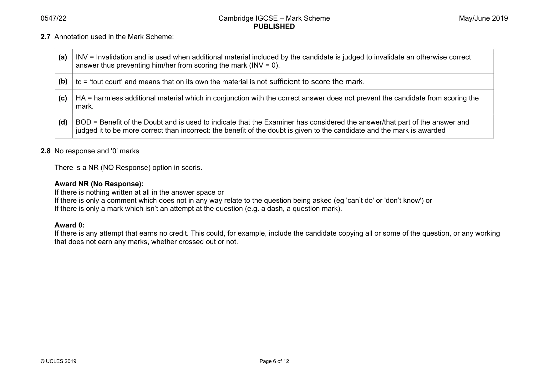Mark scheme, page 6 of 12