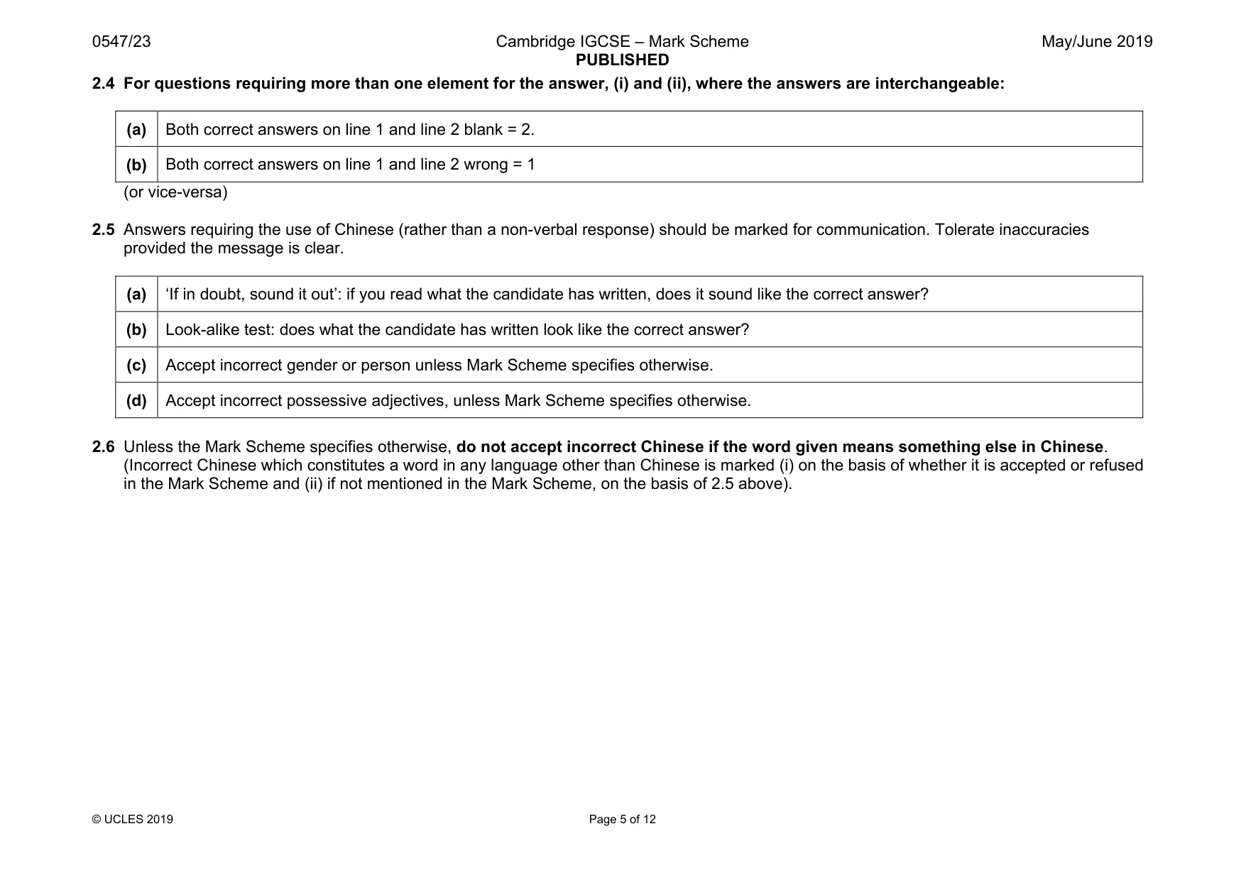 Mark scheme, page 5 of 12