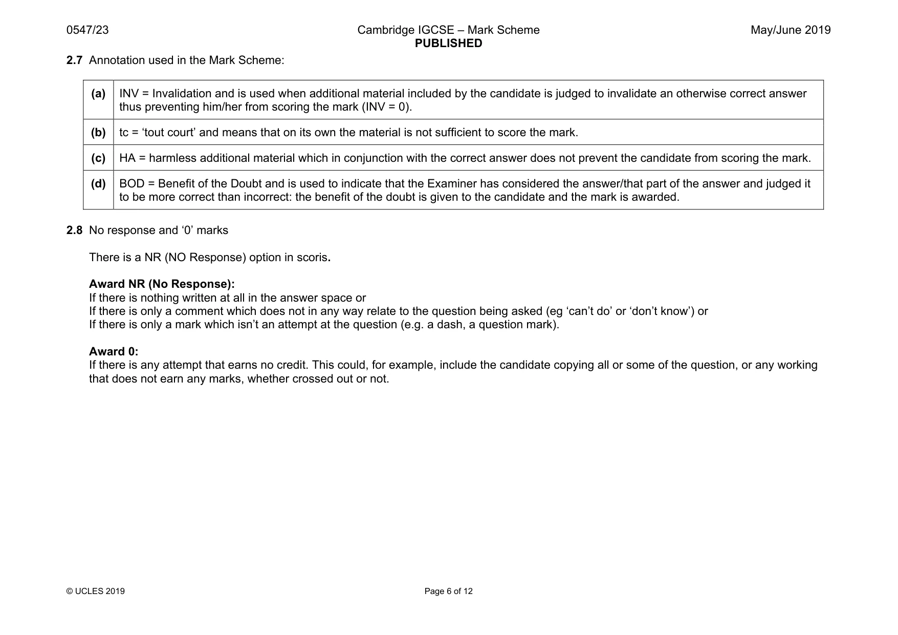 Mark scheme, page 6 of 12