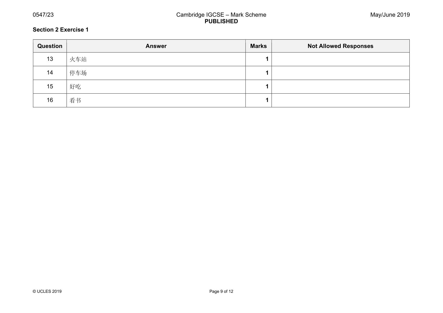 Mark scheme, page 9 of 12