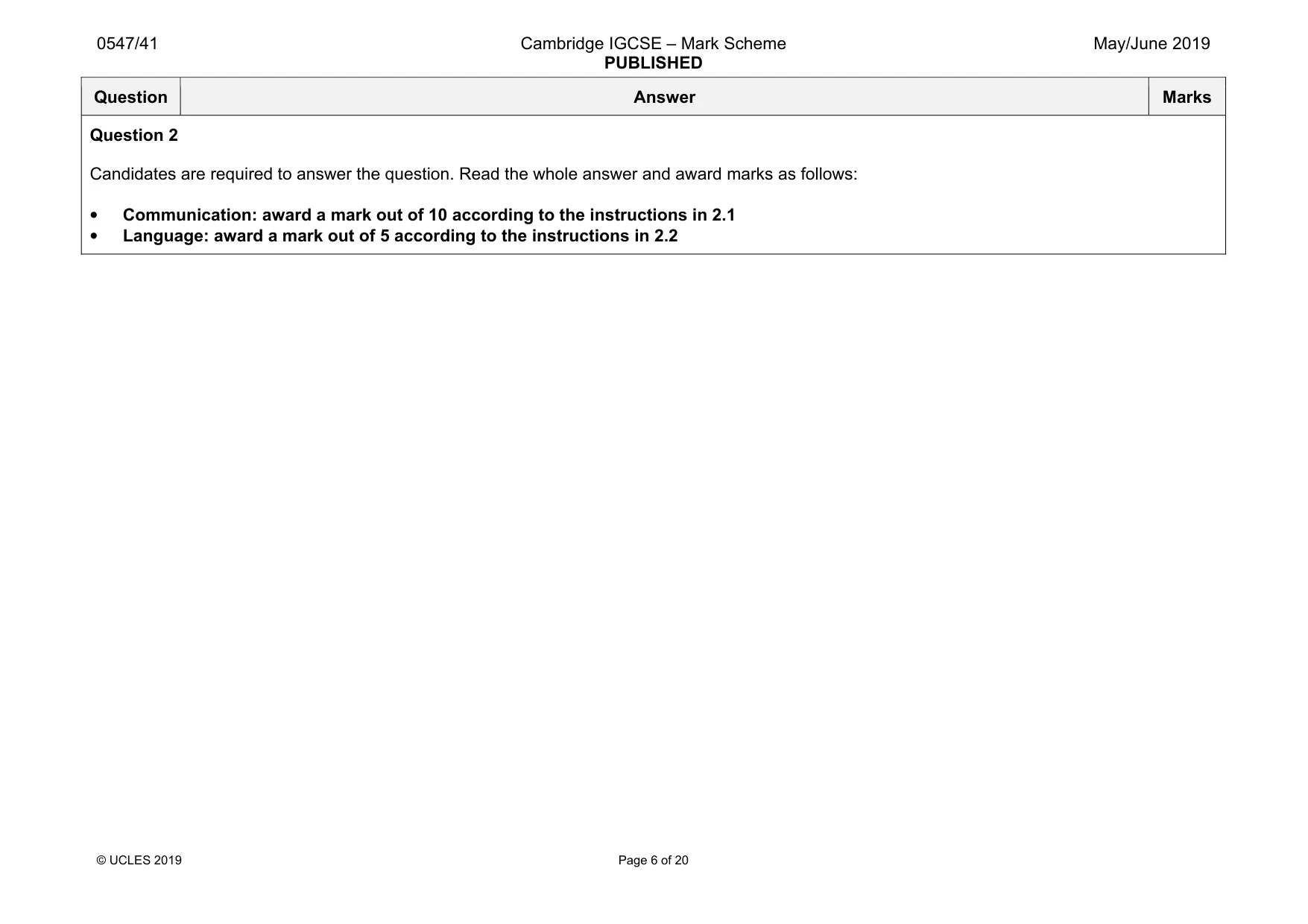 Mark scheme, page 6 of 20