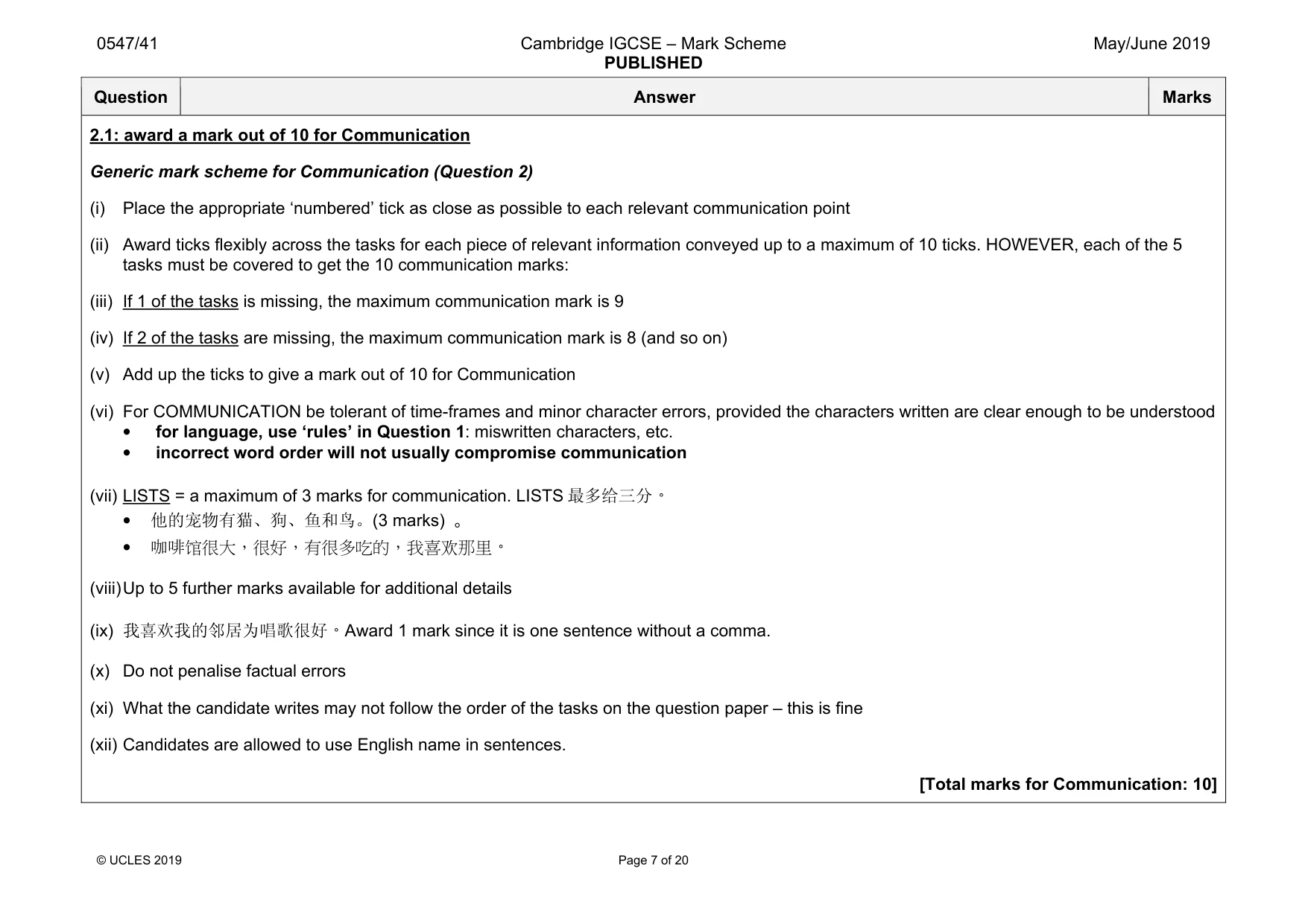 Mark scheme, page 7 of 20