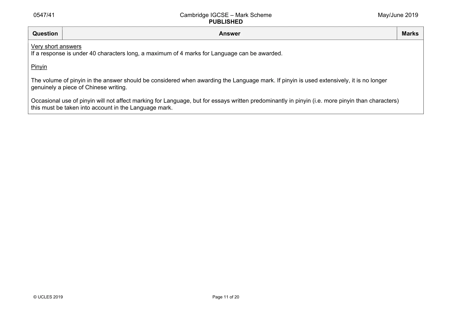 Mark scheme, page 11 of 20