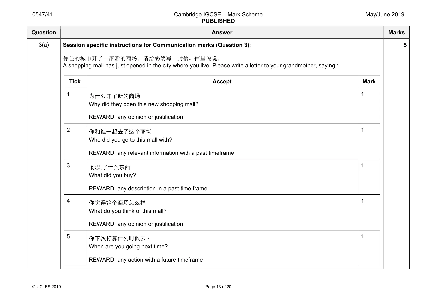 Mark scheme, page 13 of 20